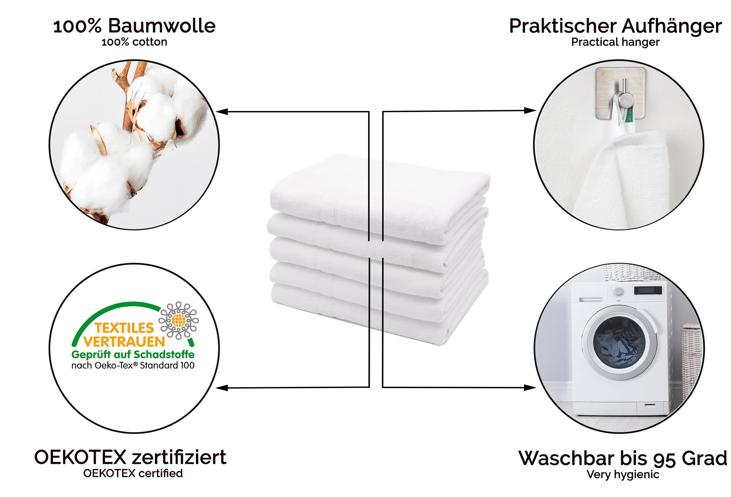 ZOLLNER Ręcznik Kąpielowy 5 Sztuk 70x140 cm Białe 100% Bawełna 420g/m2
