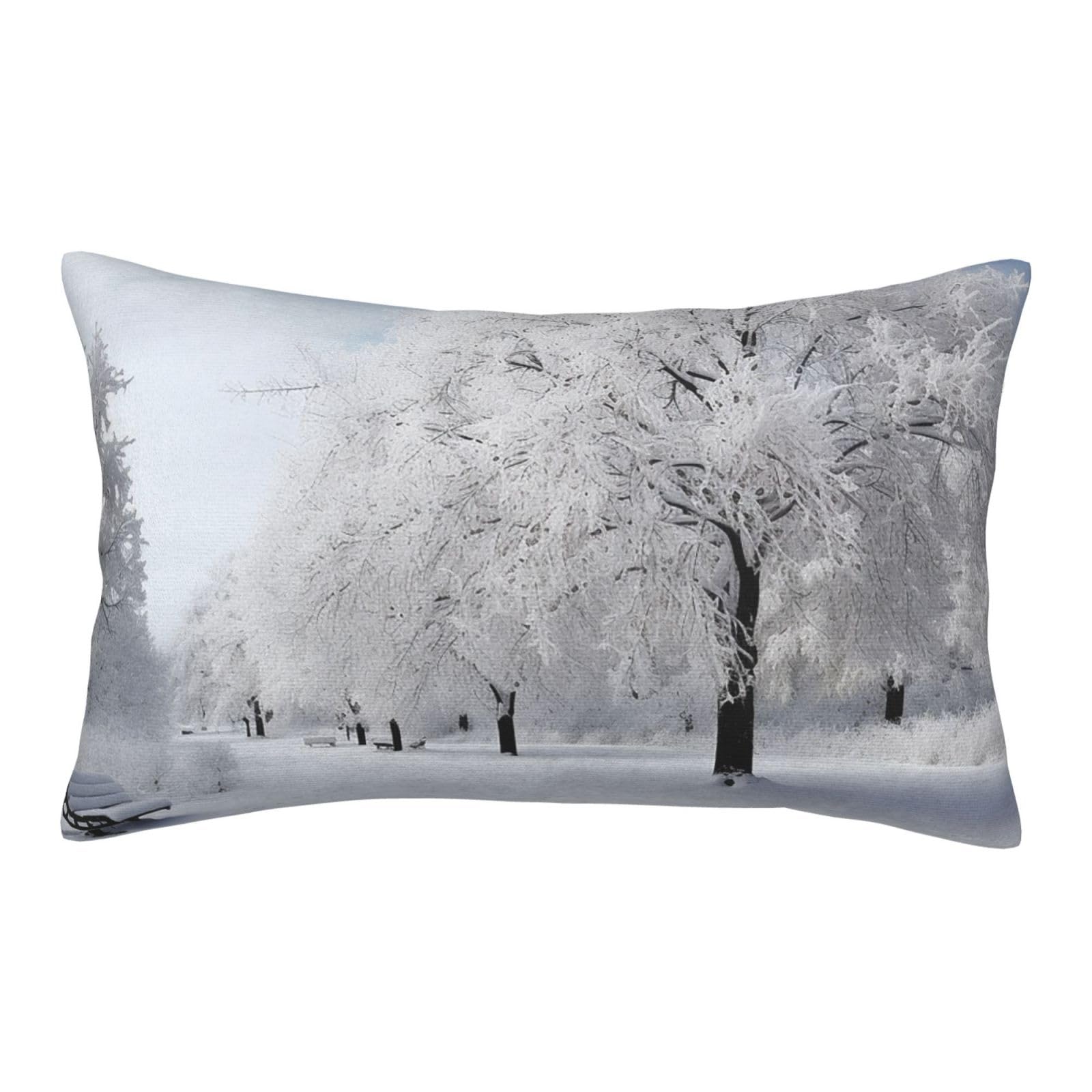 Velvet Pillowcases 14"x20" Ultra Soft Breathable Pillow Cases, Luxury Fuzzy Throw Pillow Covers with Zipper, White Snow Tree Pillow Shams All Seasons Decorative Cushion Cases for Couch