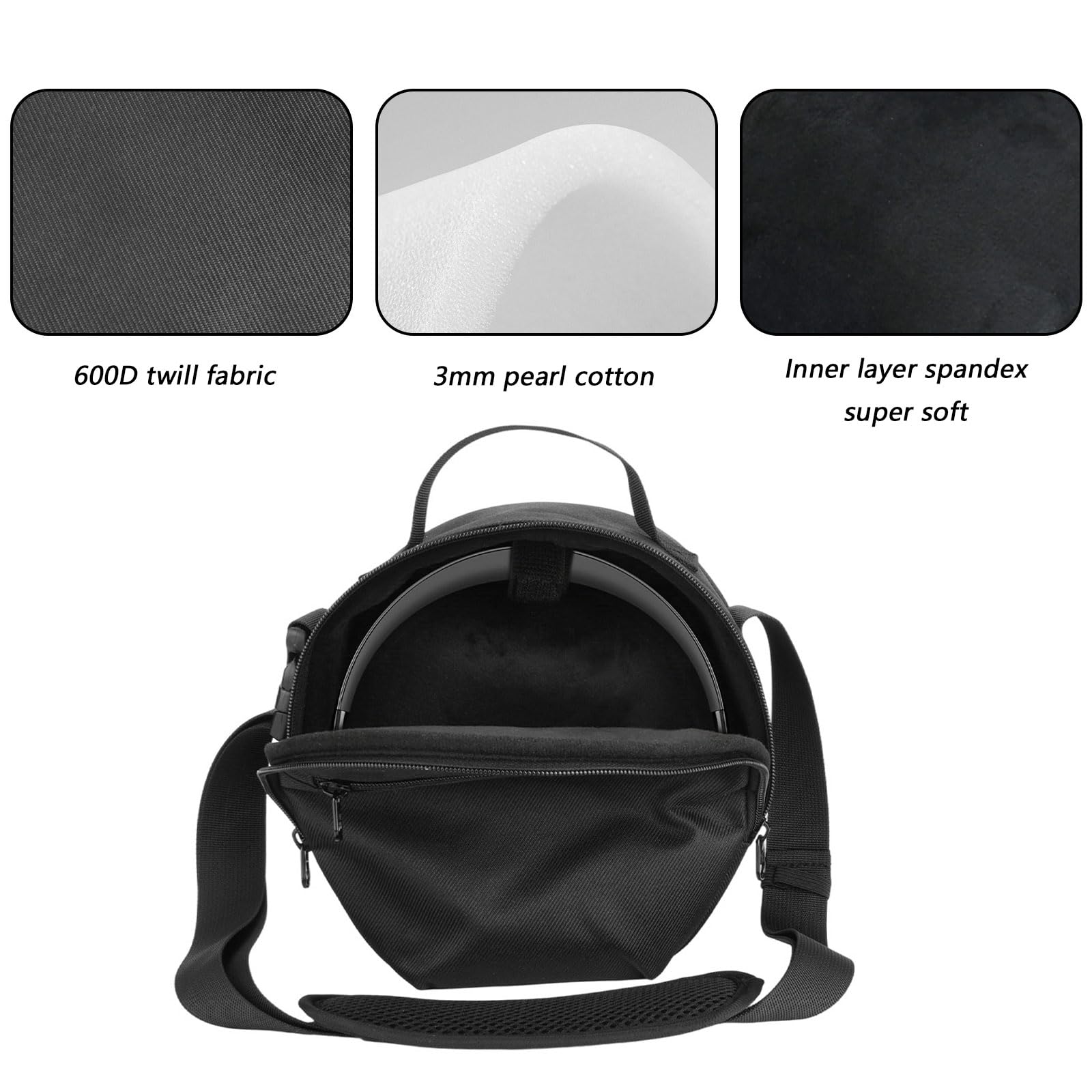Étui de transport pour écouteurs avec poche zippée pour câble de charge et accessoires Noir