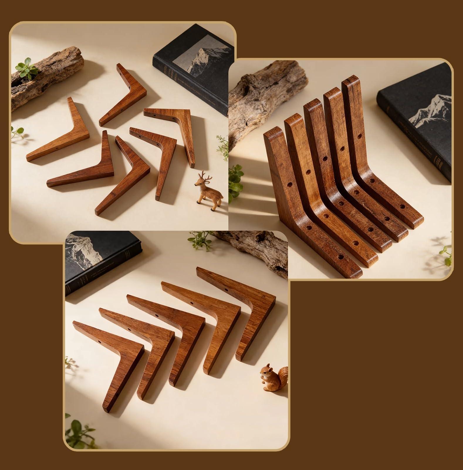 Escuadras para Estanterias Juego de 6 Soportes para Estantes Flotantes de Madera Maciza | Soporte para Estante en Forma de L (10, 15, 20, 25, 30, 35 cm) – Soporte Decorativo para Estantería
