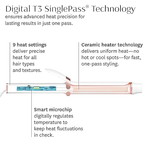 Miniatura 10 de T3 SinglePass Curl X Extra Long Barrel de 1 pulgada, 1.25 pulgadas, 1.5 pulgadas con 9 ajustes de calor y barril de cerámica para un peinado rápido