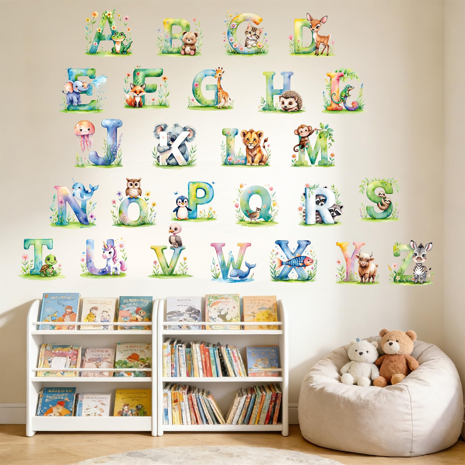 ABC Alphabet Wall Stickers Colourful Animal Letter Learning Wall Decals Peel and Stick Removable Educational Art Work for Kids Baby Nursery Bedroom Living Room Classroom Playroom Home Decor — view 6