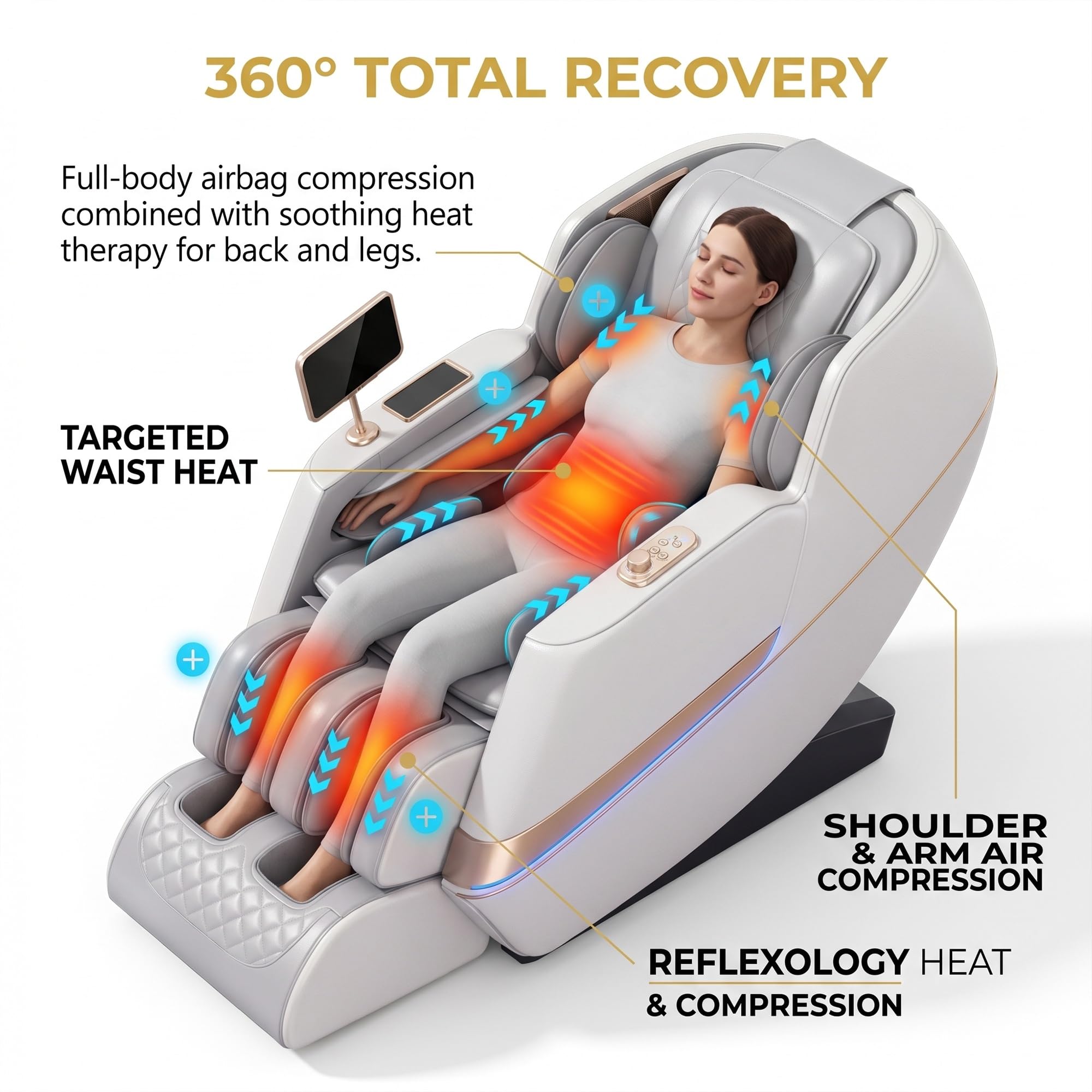 Sillón de Masaje Eléctrico Gravedad Cero con Control por Voz AI, Carril SL, Calor en Espalda y Piernas, Música Bluetooth HiFi, Carga Inalámbrica, 6 Modos(Gray)