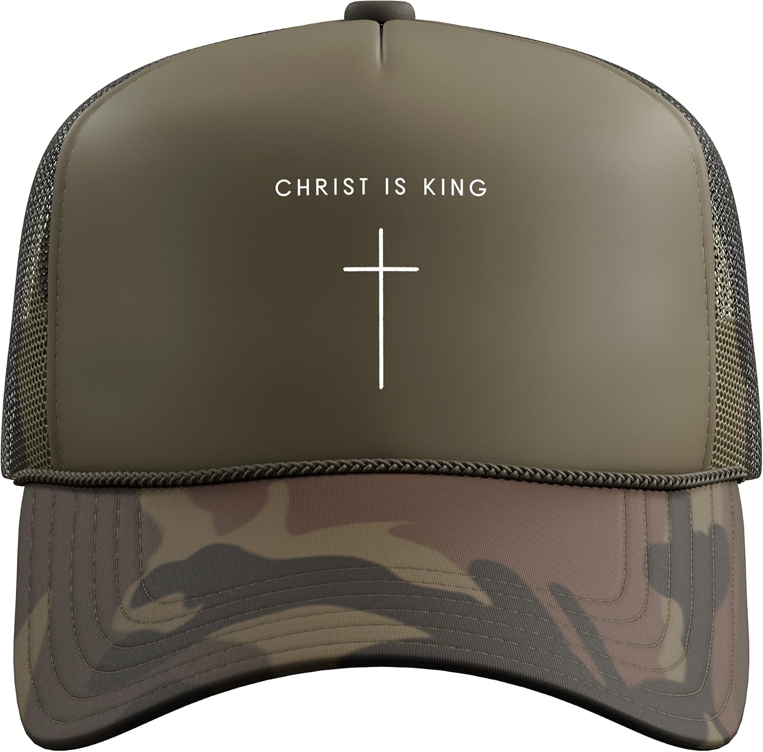 Christ is King Jesus Cross - Minimalist Christian Faith Trucker Hat with Adjustable Mesh Back image 2