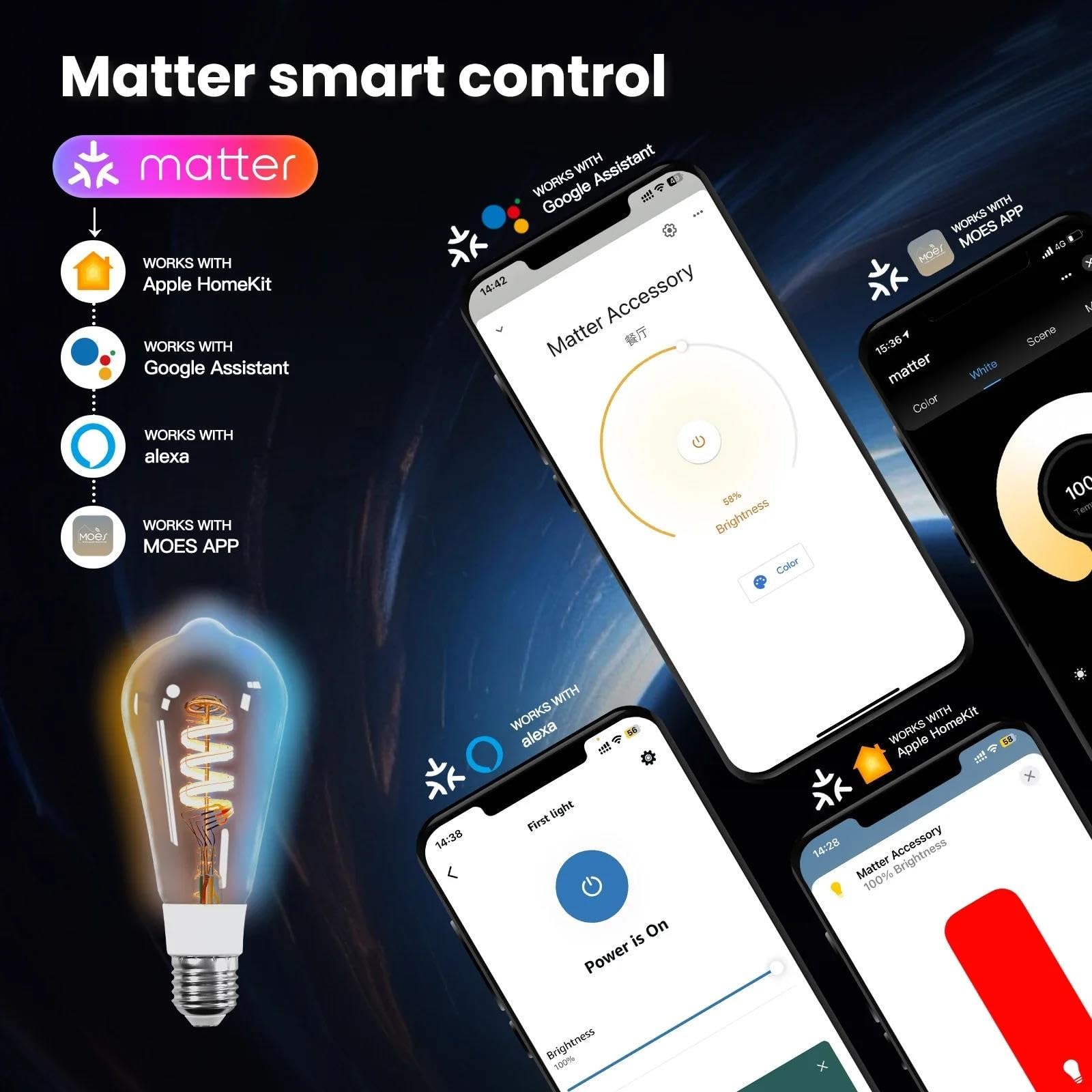 Lampadina LED Tuya Smart ST64 Edison WiFi Dimmerabile 16M Colori RGB 2700K-6500K Compatibile con Alexa Google Home,3pcs