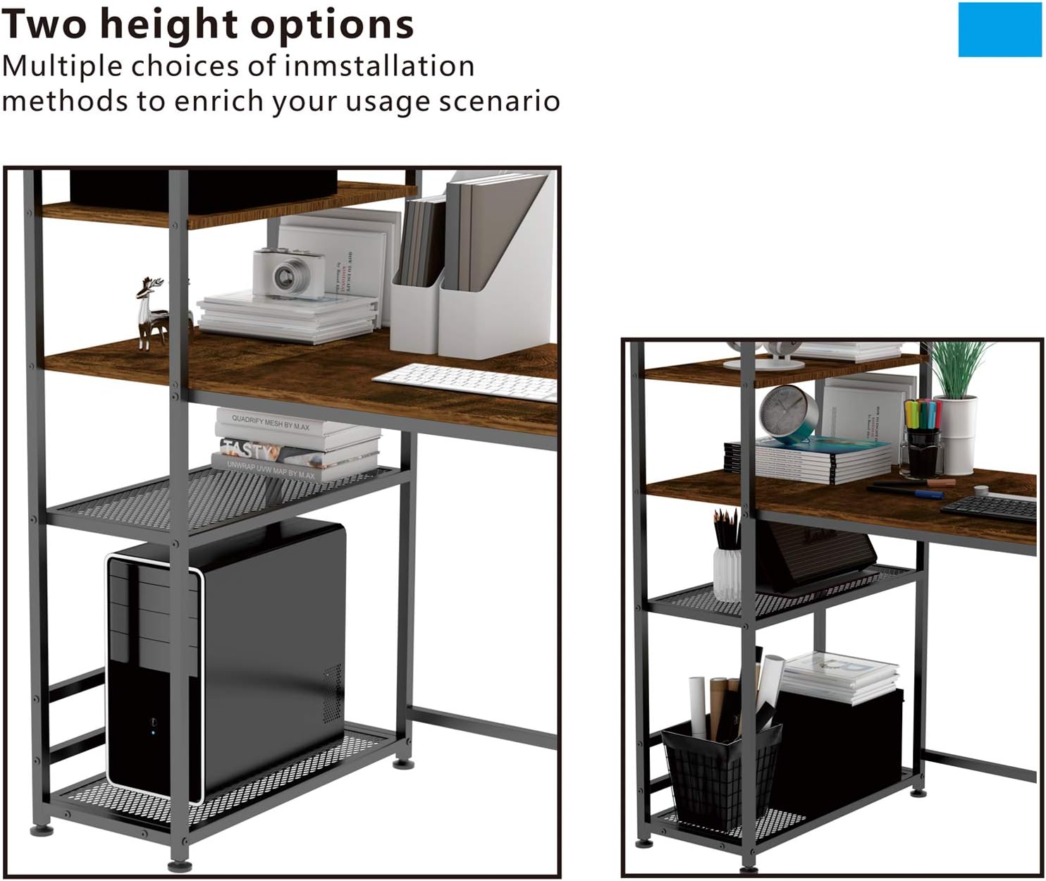 HOMIDEC Computer Desk, Writing Office Desk with Bookshelf, 63 Inch Study Laptop Table with 4 Tier DIY Storage Shelves, Modern Work Desks for Home Office Bedroom (63 x 23.6 x 43.3 inch) - Image 5