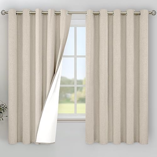 Miniatura 88 de YoungsTex Cortinas 100% opacas de lino natural de 84 pulgadas de largo para dormitorio, cortinas con aislamiento térmico con ojales, oscurecimiento