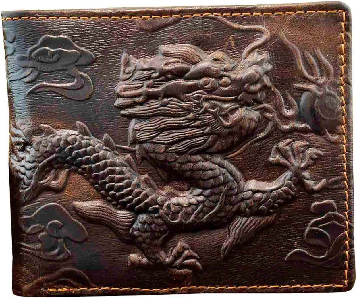 vogueteen Vintage Dragon Genuine Leather Bifold slim Card Holder Money Clip Wallet Purse