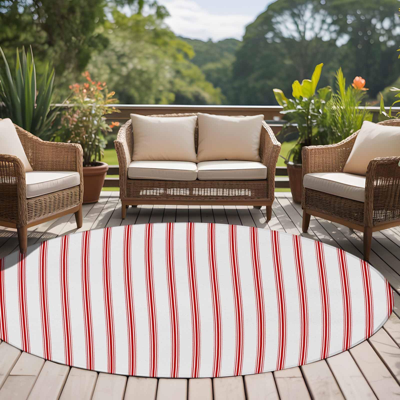 Alfombra redonda lavable a rayas rojas, alfombra suave antideslizante para el hogar y la oficina, decoración de granja, suelo estético para interiores, elegantes rayas rojas y blancas