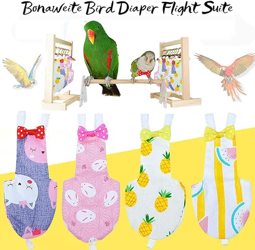 Miniatura 3 de Bonaweite Pañal de pájaros, pañal protector para loro con capa interior impermeable, bonito traje húmedo de orina para guacamayos, periquitos