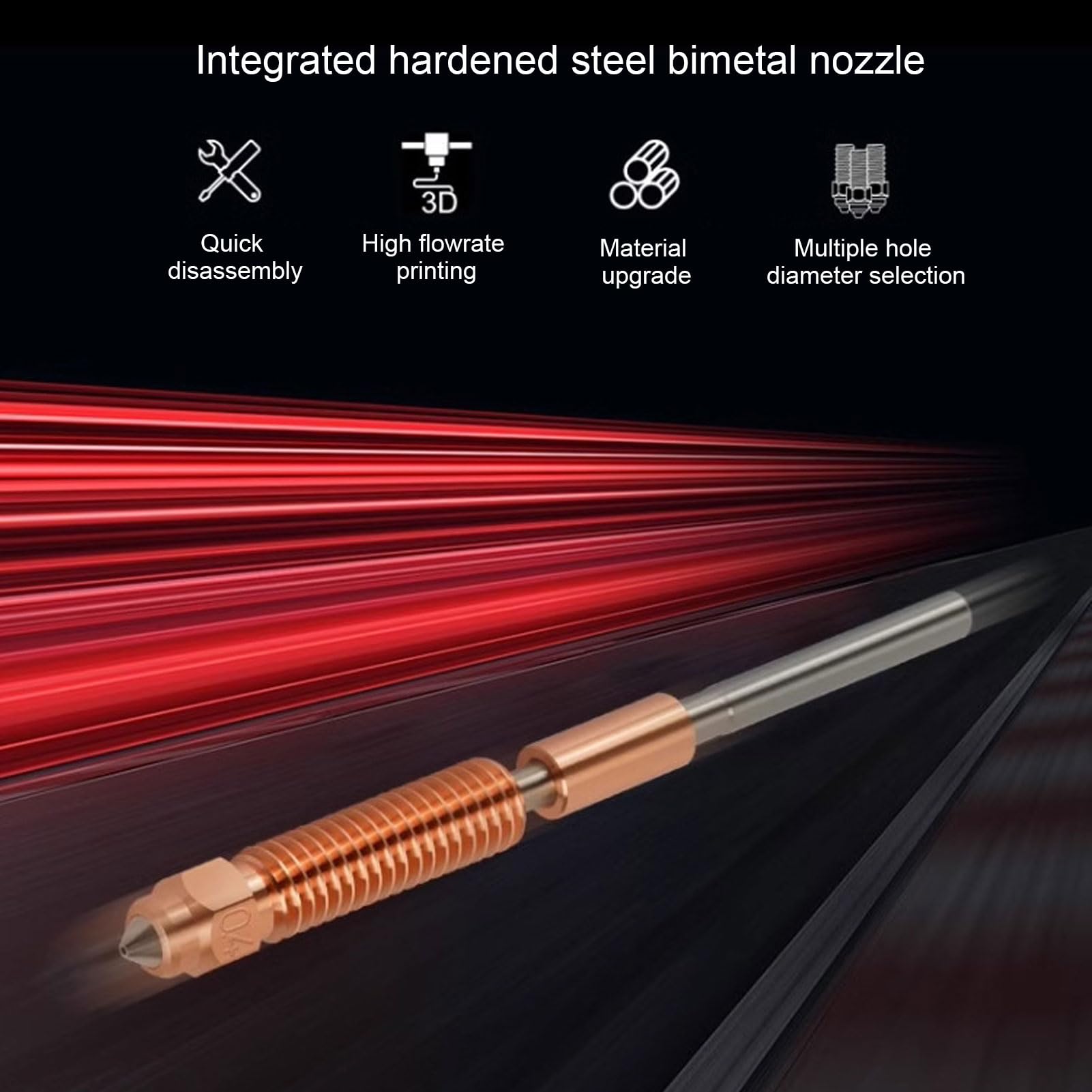Kit de Boquilla de Acero Endurecido, Boquilla de Impresora 3D Bimetal de la Boquilla de Desconexión Rápida Tubería de Extremo Caliente 0.2 0.4 0.6 0.8 Mm para K2 Más