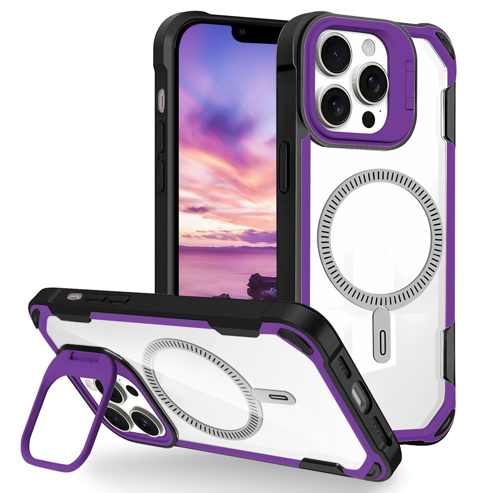 Coque violette iPhone 17 avec béquille magnétique transparente - 7