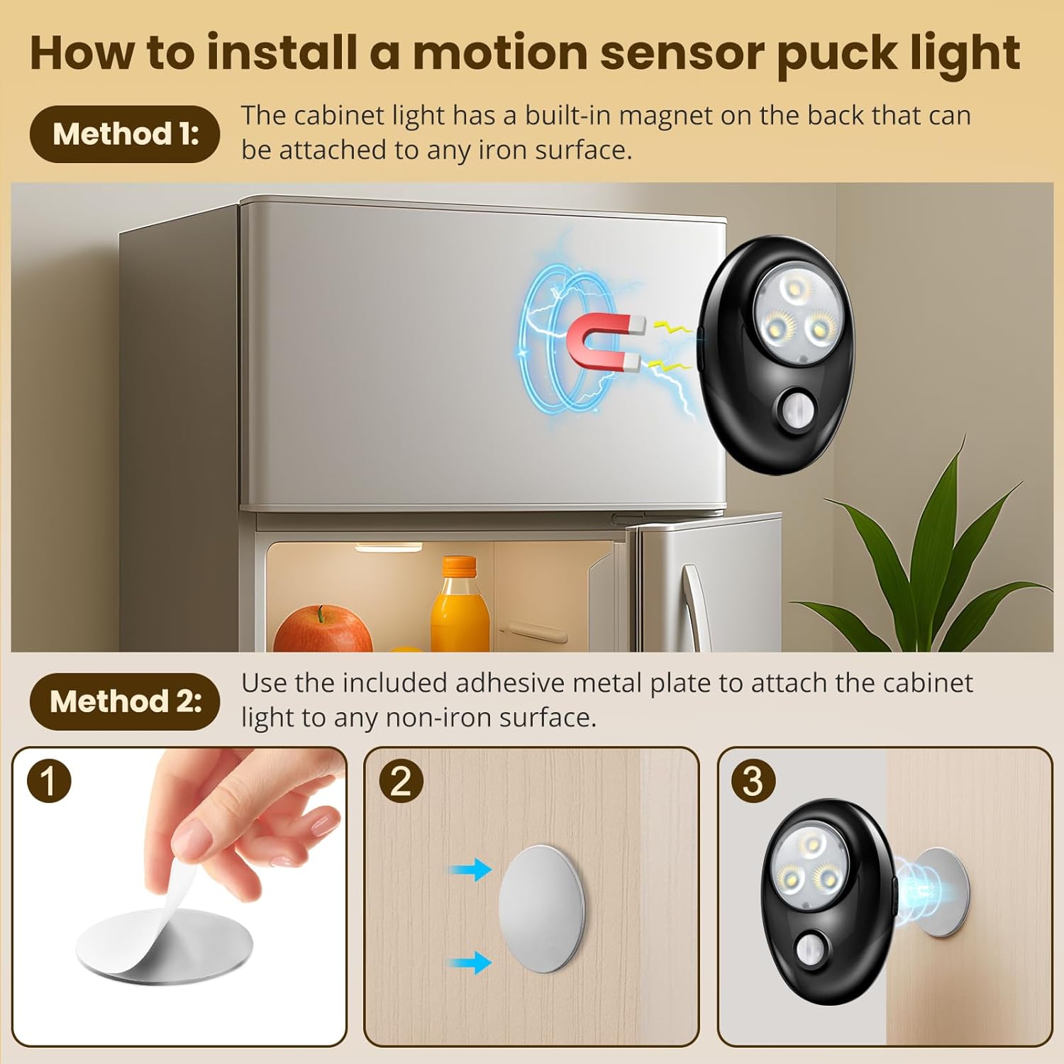 LightingWill Motion Sensor Puck Lights, Dimmable Under Cabinet Light, 3 Color Modes Closet Lights, Rechargeable Wireless Puck Lights for Kitchen, Closet, Stairs (6 Pack)