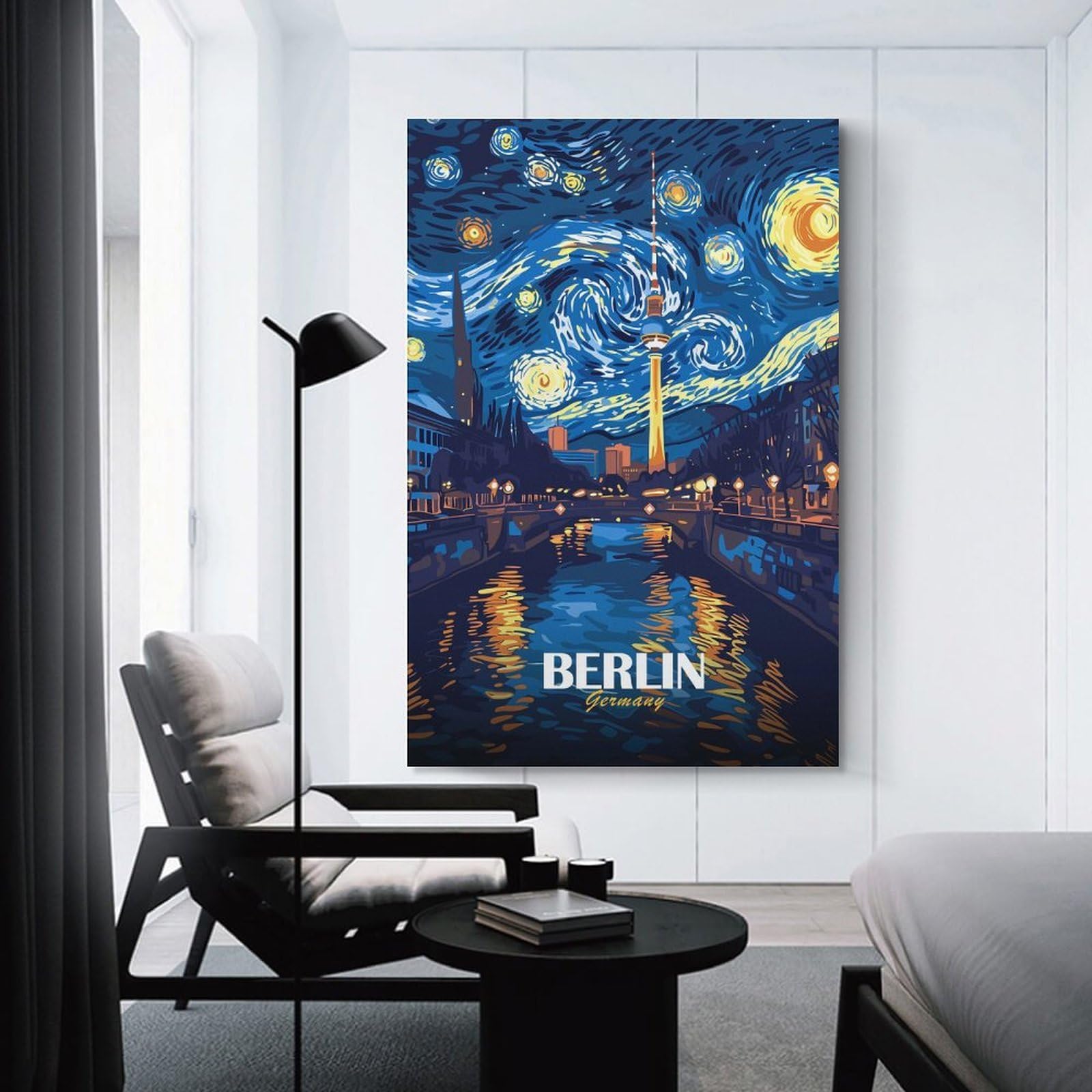 Junmoney Berlin Germany Starry Night Art Decorative Canvas Print 24x36inch(60x90cm), for Corridors, Hallways Or Apartment Entries, Decorative Wall Art for Narrow Spaces