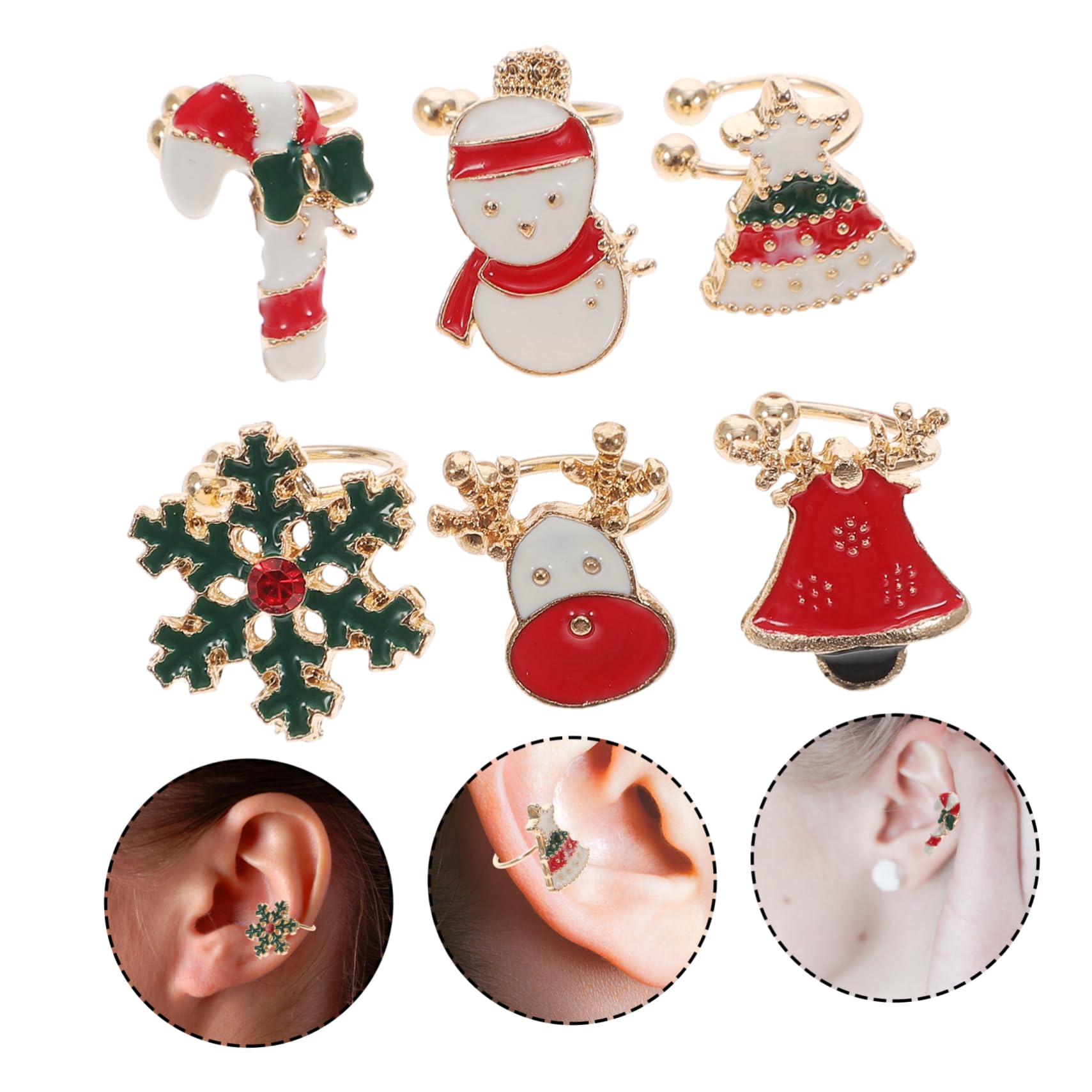 PRETYZOOM Fashion Earring Set 6pcs Christmas Decor Ear Cuff Elegant Festival Theme Earring Decor