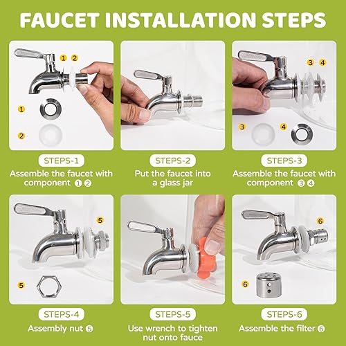 Miniatura 6 de 2 dispensadores de bebidas de 1.1 galones, dispensador grande de bebidas de vidrio de agua con soporte de madera para fiestas con grifo de acero