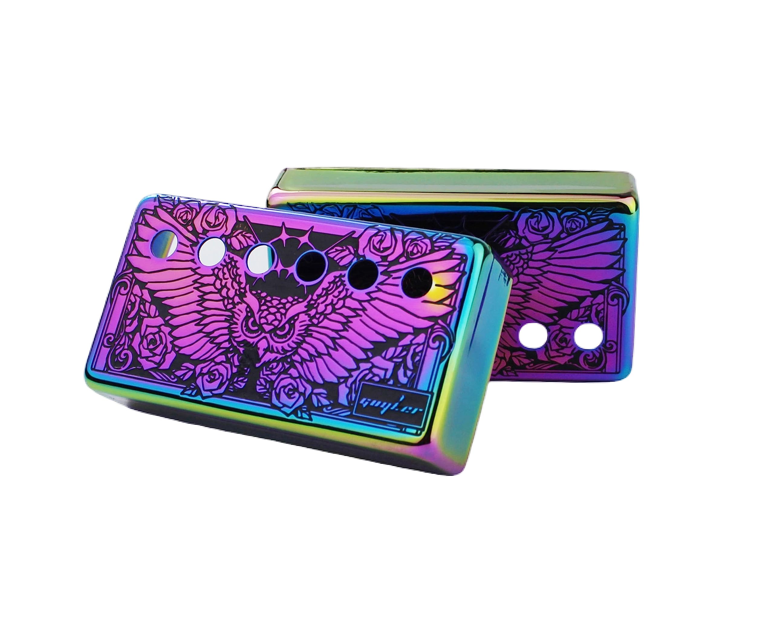 guykerHumbucker Pickup Cover (50mm/52mm Pole Spacing) – Cupronickel Bridge and Neck Pickups Frame Set Replacement Parts for Les Paul LP Style Electric Guitar, Eagle Style, PC005 Rainbow Chameleon