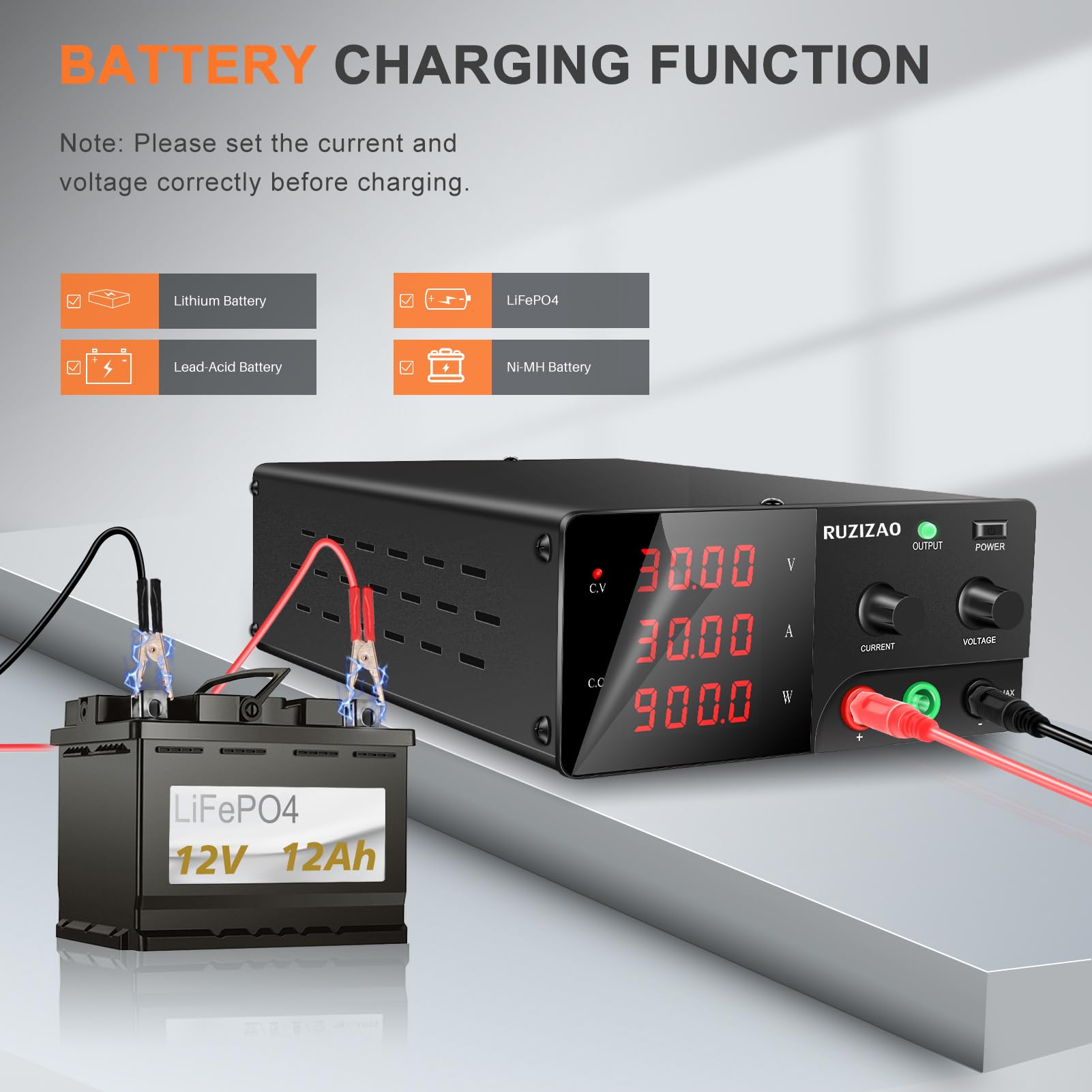 Alimentatore da Banco 30V 30A 900W Alta Potenza Alimentatore da Laboratorio con OUTPUT/Encoder, Alimentatore Regolabile con Display a LED a 4 Cifre e Uscita Stabile per Laboratorio/Elettronica