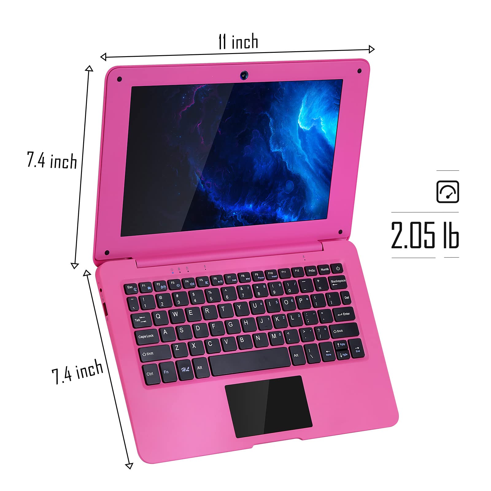 Laptop Computer(10.1 inch), Quad Core Powered by Android 12.0, Netbook Computer with WiFi, Webcam and Bluetooth, Mini Laptop with Bag, Mouse, and Mouse Pad for Kids and Adults（Pink） — view 7