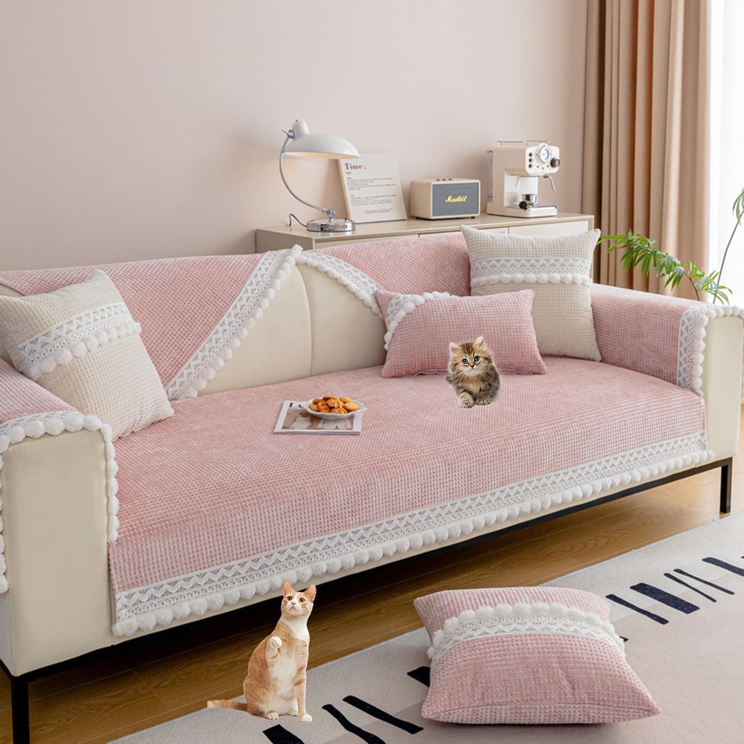 Housse de canapé en velours pour salon moderne protection de canapé rose