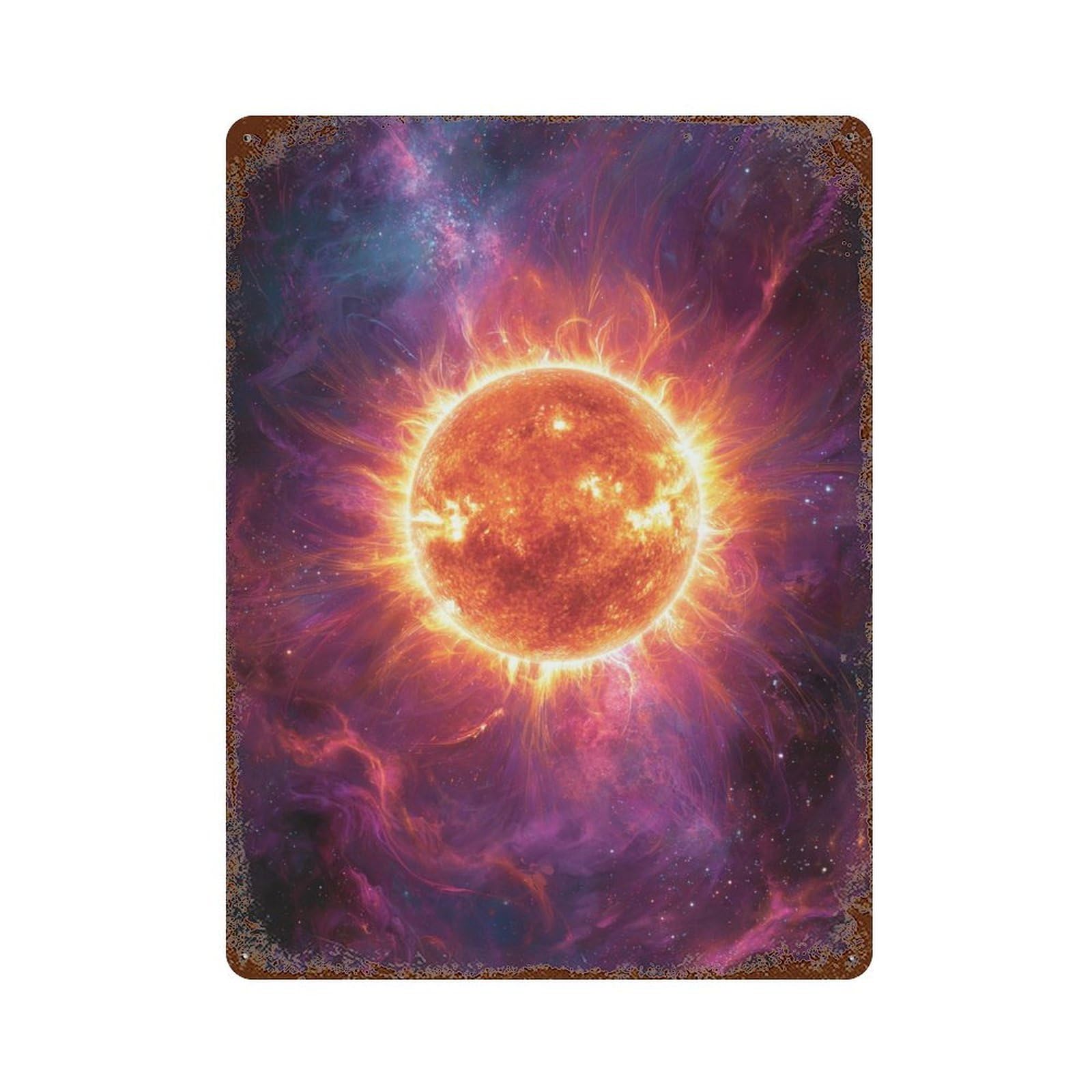 Weathered Tin Sign Sunburst in Space 15.7"x11.8", Rustic Home Decor for Basement, Hobby Room And Garage Decor