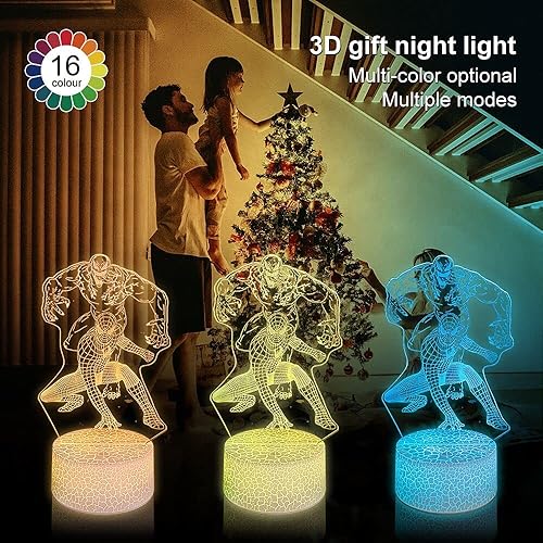Miniatura 6 de Regalo de superhéroe 3D luz nocturna, control remoto y tacto inteligente, 16 colores cambiantes, regulable, creativo, lámpara de mesa USB, regalo