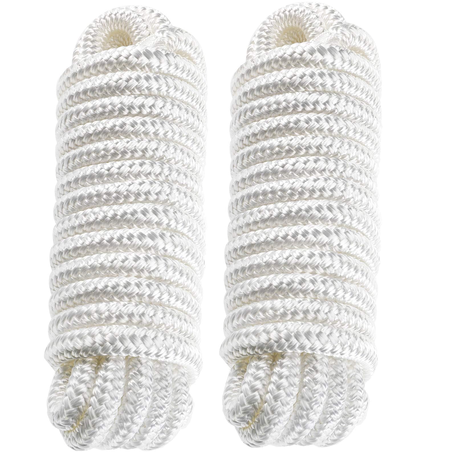 BOOMSTART 4 cuerdas para barco de 12 mm con ojo de nailon, doble trenzado, 12 mm de diámetro, 4,57 m, ojo 30,48 cm, carga de rotura: 2240 kg, color blanco