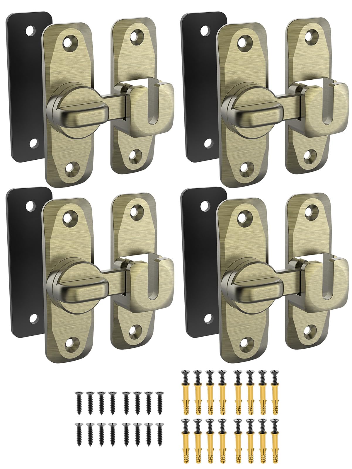MeBantoo 90/180 Degree Flip Barn Door Lock, Protect Privacy - Security Sliding Door Latch, Small Gate Latches Hardware for Barn, Garden, Bathroom, Cabinet, Window (Bronze-4PCS)