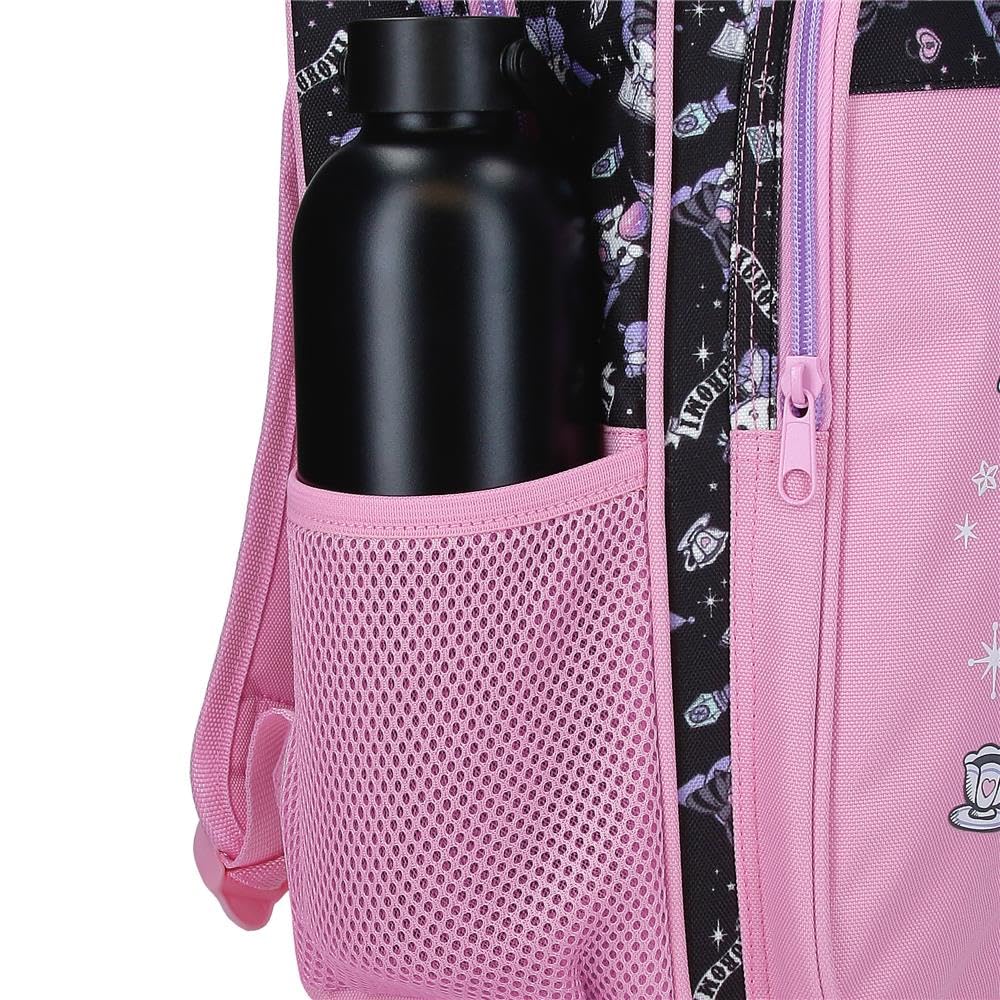 Sanrio Kuromi Fortune Telling Mochila infantil, mochila escolar, fabricada en Poliéster, bolsillos laterales, tirantes anchos ajustables de Joumma Bags