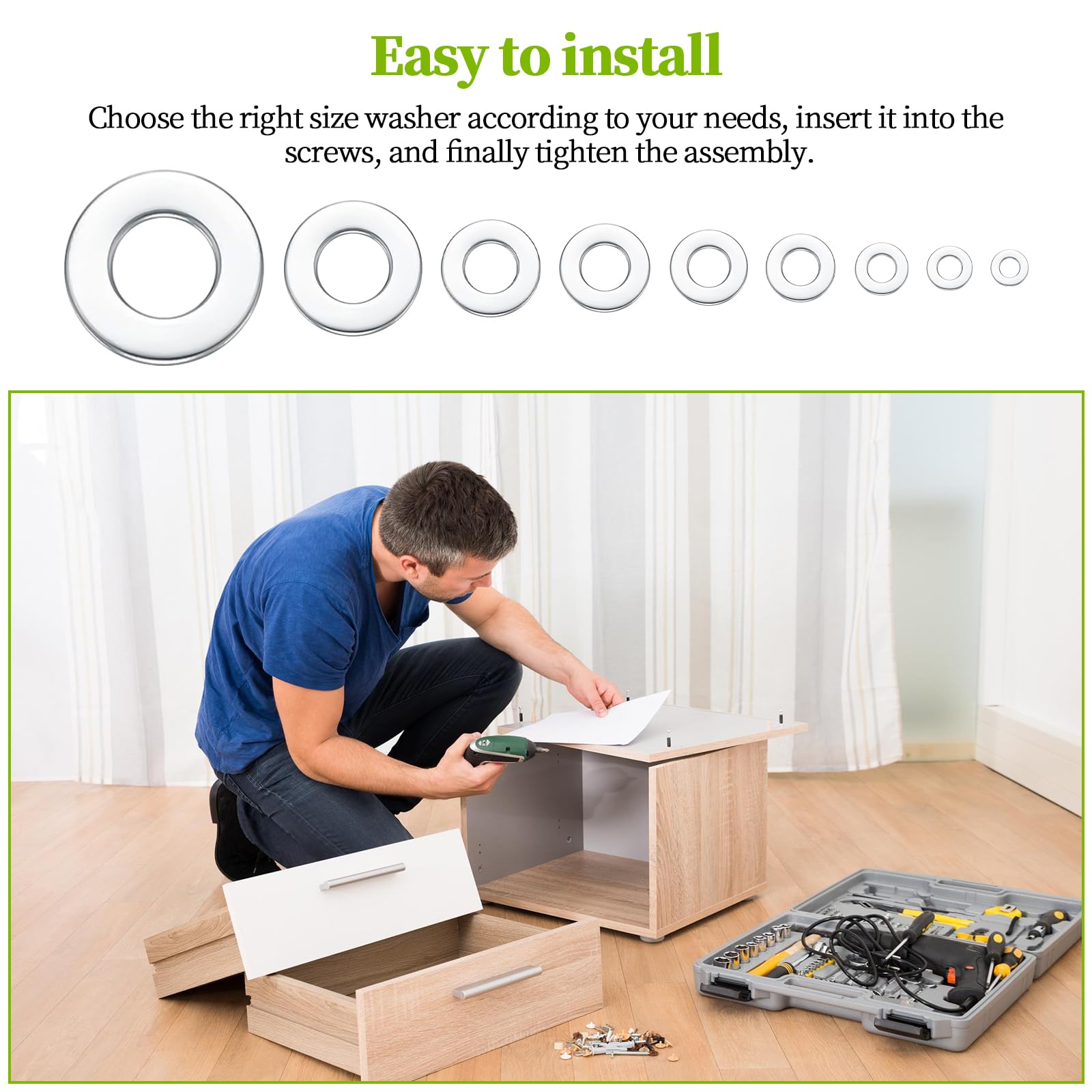 684 Rondelle Piatte Acciaio Inox - Set 9 Misure M2-M12 - Con Scatola Porta Rondelle