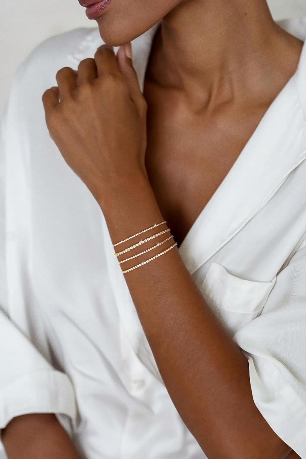 Gold Bracelets for Women 6Pcs Stackable Paperclip Bracelets Layered Waterproof Gold Bracelets Minimalist Fashion Jewelry for Women - Image 3