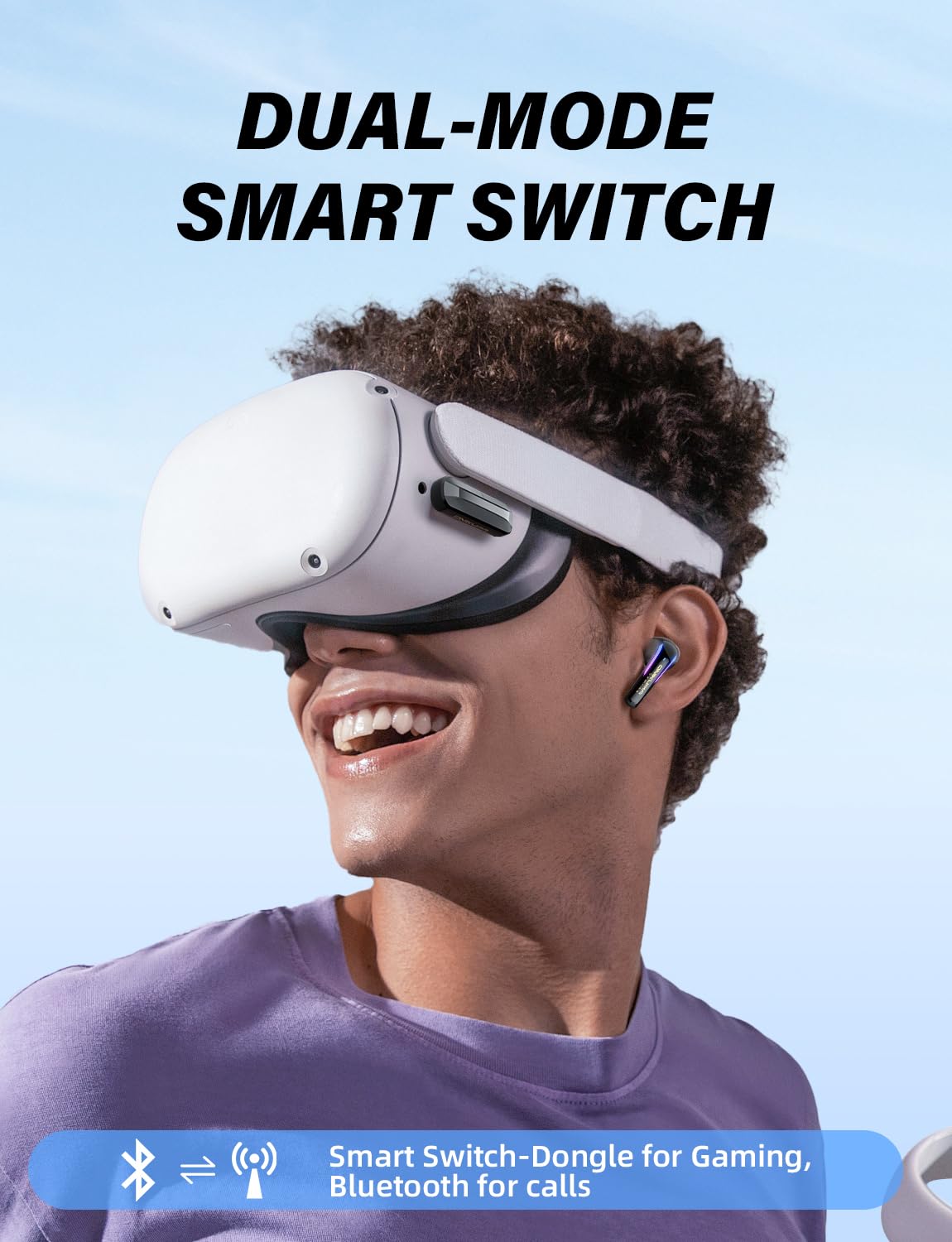 Auricolari wireless da gioco 2.4G con microfono ENC, bassa latenza da 20 ms per PS5/4, Meta Quest 3/3S/2, cuffie Bluetooth dual-mode da 2,4 GHz per telefono, pad, laptop, Steam Deck, PC, VR (con