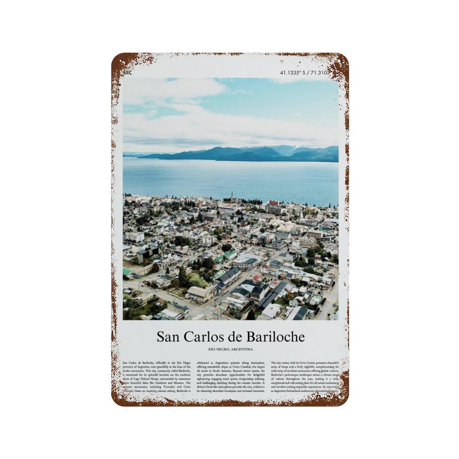 xiaoxiaoshen San Carlos De Bariloche Río Negro, Argentina City Scenery Wall Decor Art Metal Tin Poster Modern Home Decor Art Home Bar Shop Decorations Vintage Sign 30x20cm