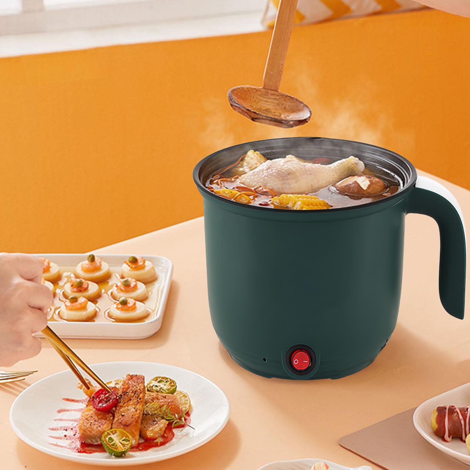GOMETY Olla eléctrica de 1,5 l, olla caliente eléctrica con vapor, portátil, mini olla antiadherente, olla eléctrica, olla rápida ramen, multicocina para sopa, pasta, avena, huevo, fideos