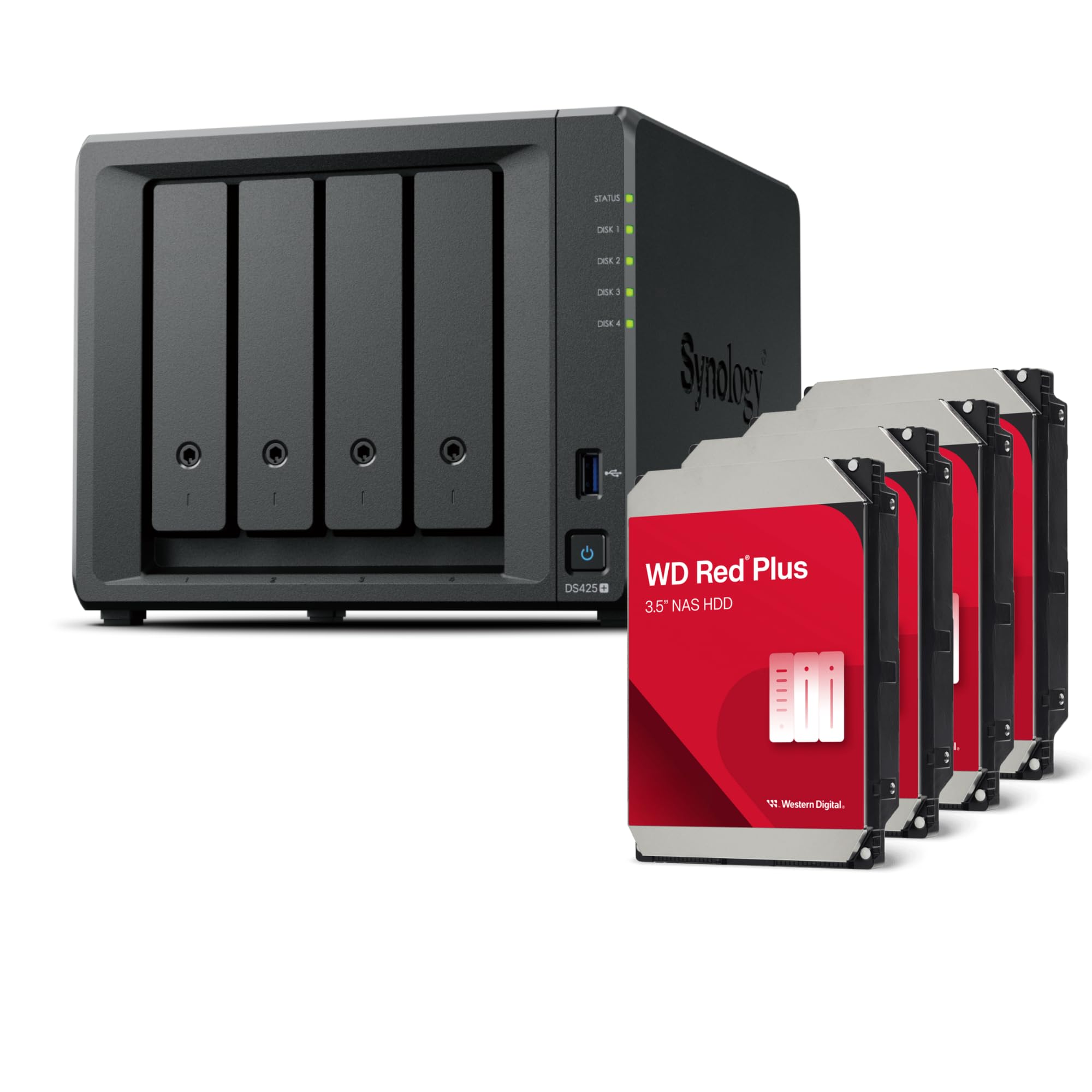 Synology DS425+ 24TB Bundle Western Digital (4X 6TB WD Red Plus) 4 baies Desktop NAS ; avec un processeur Intel Celeron J4125 Quad-Core, 2 Go de RAM DDR4