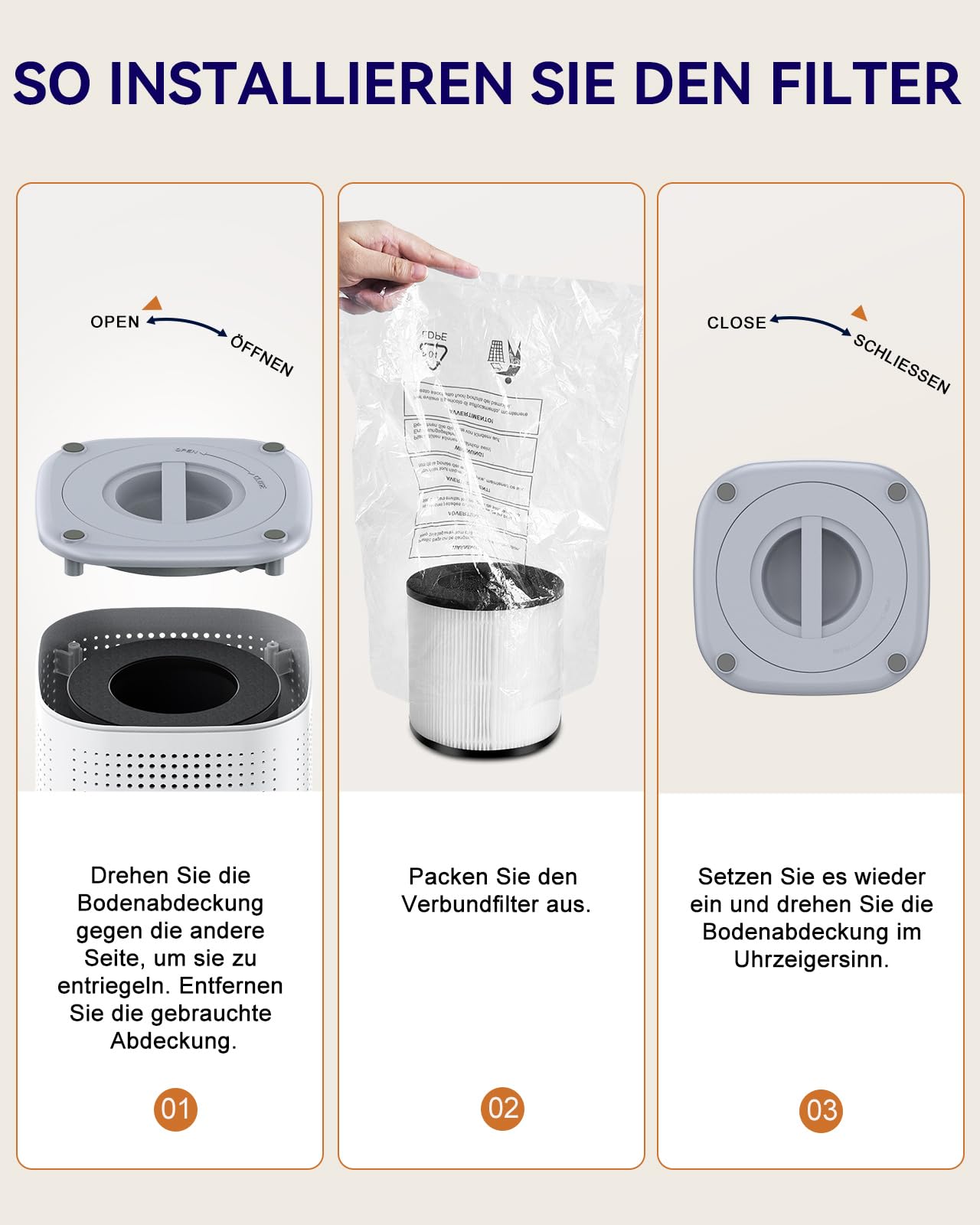 EJD Luftreiniger für große Schlafzimmer bis zu 70 m² mit CADR 223 m³/h | leiser H13 HEPA-Luftreiniger mit 15 dB Schlafmodus, 3-in-1-Filter entfernt 99,97% Pollen, Staub, Tierhaare, Gerüche (Weiß)