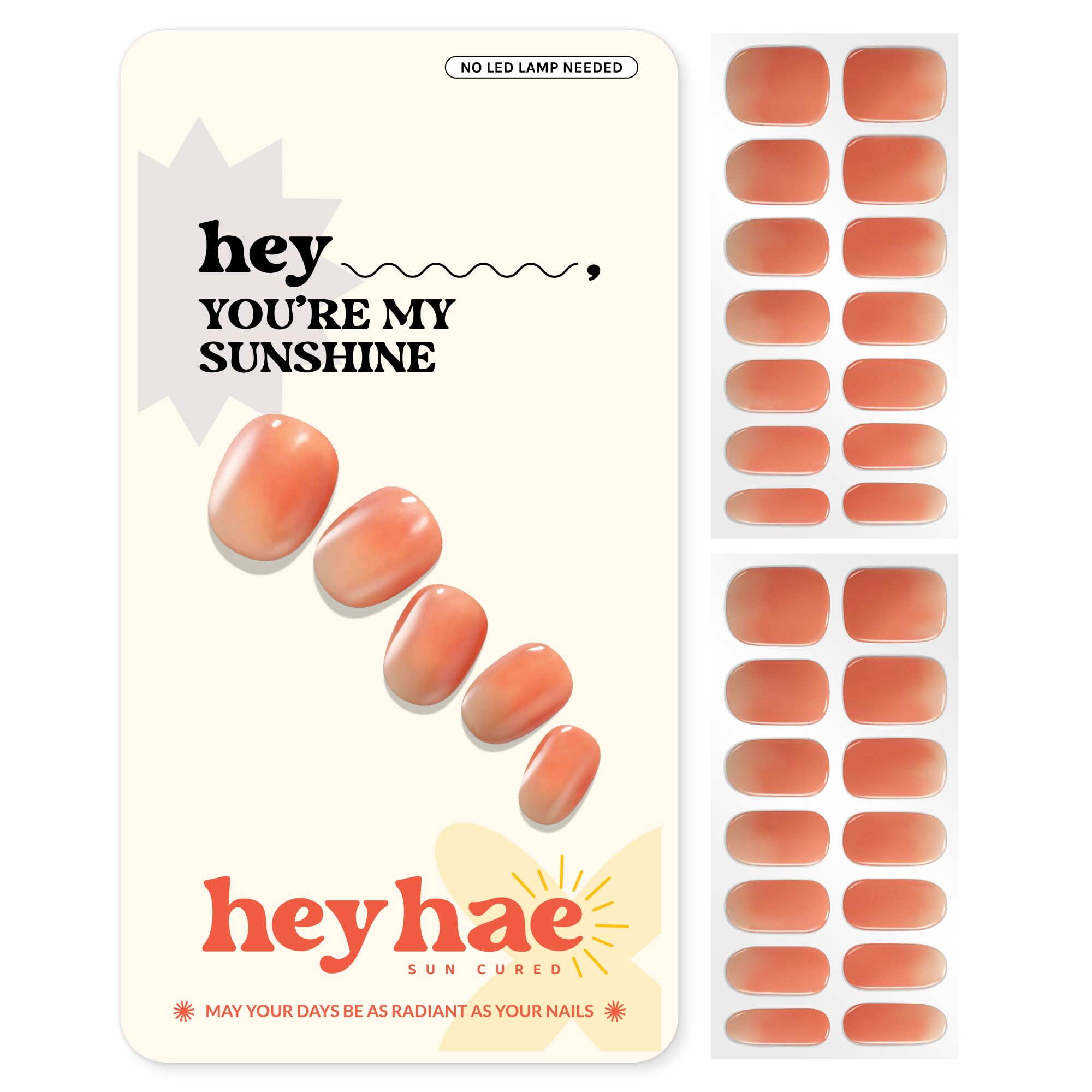 Heyhae Semi Cured Gel Nail Strips | No LED Lamp Needed | Ombre, Orange, Spring | Easy Apply & Remove, Salon Quality |Includes 28 Strips, 1 Prep Pads,