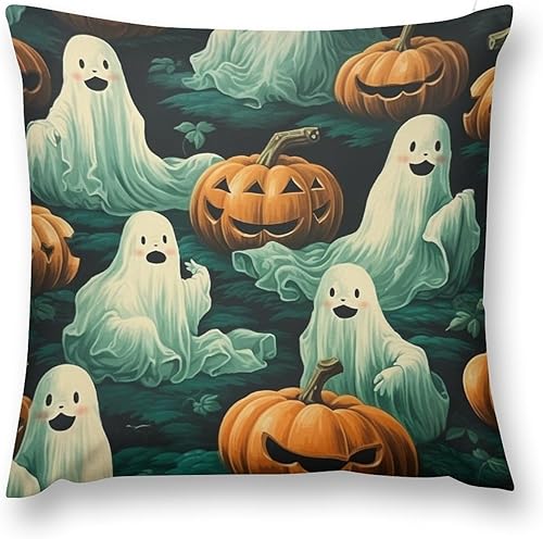 Miniatura 2 de Cojines Decorativos para Sala, Fantasmas y Calabazas, Funda de cojín rústica de Halloween, para decoración del hogar al aire libre, 12 x 12