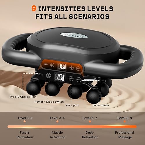 Miniatura 8 de Pistola de masaje de 12 cabezales para tejido profundo, herramienta masajeadora eléctrica con 9 niveles y 9 modos, masajeador inalámbrico para