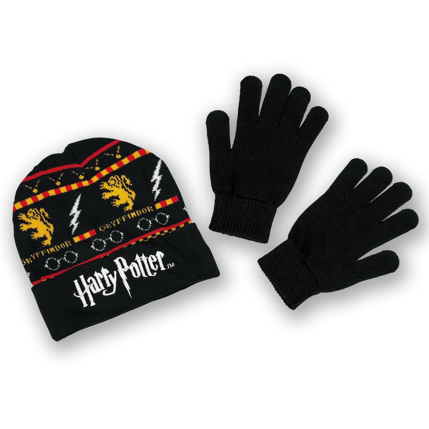 Bioworld Boys Black Harry Potter Gryffindor Kids Hat & Glove Set Combo