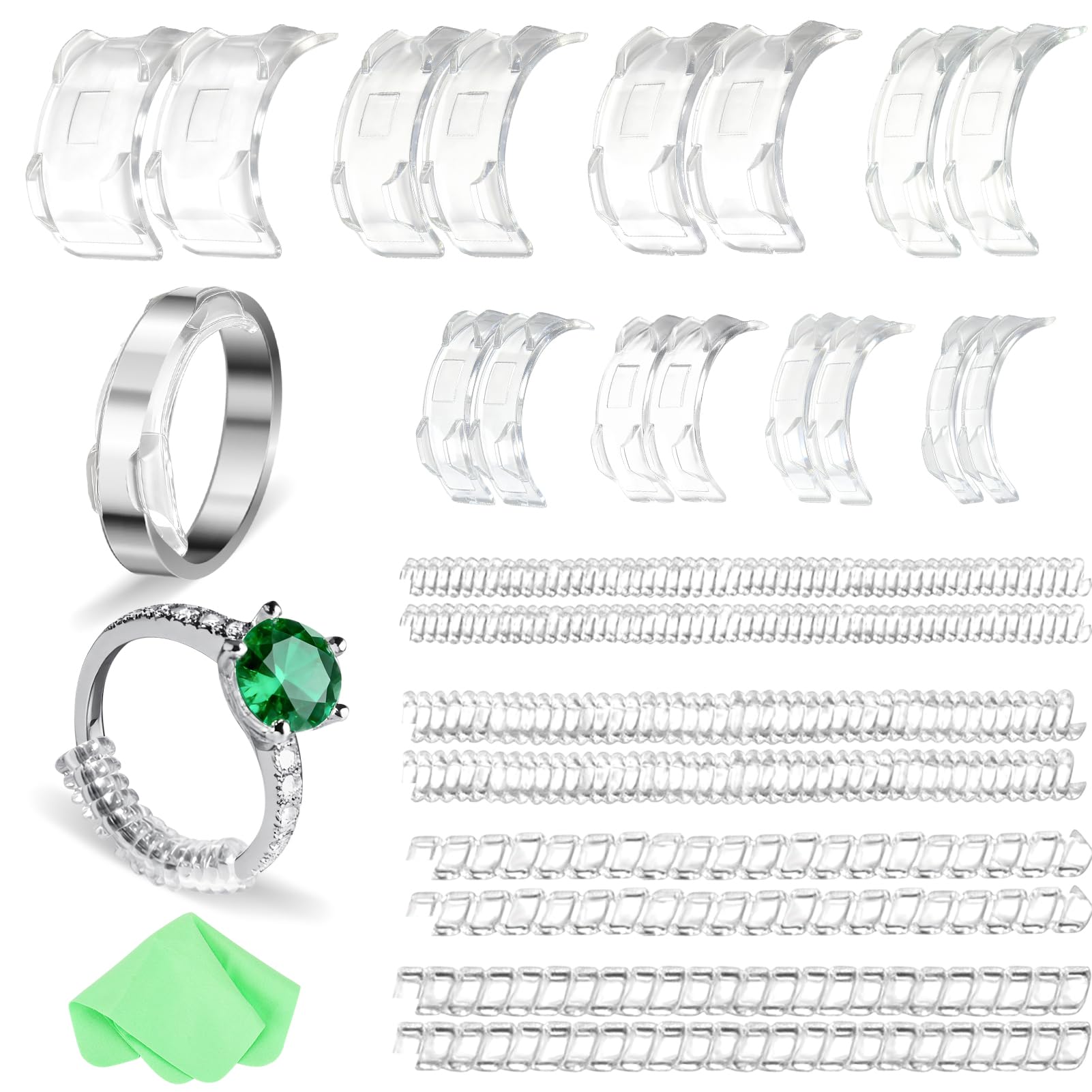 25 Stück Ringgrößenversteller für lose Ringe, 16 Stück Ringgrößenversteller umfassen 8 Verschiedene Größen und 8 spiralförmigen Ringanpasser umfassen 4 verschiedenen Durchmessern erhältlich