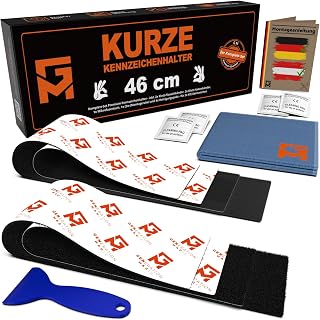 GENMAG® Klett Kennzeichenhalter Rahmenlos 460mm [Extra-Stark & Legal] Kurze Kennzeichenhalter Klett | Wetterfeste Nummernschildhalter | Rahmenlose Kennzeichenhalter Kurz 46 cm Kennzeichen