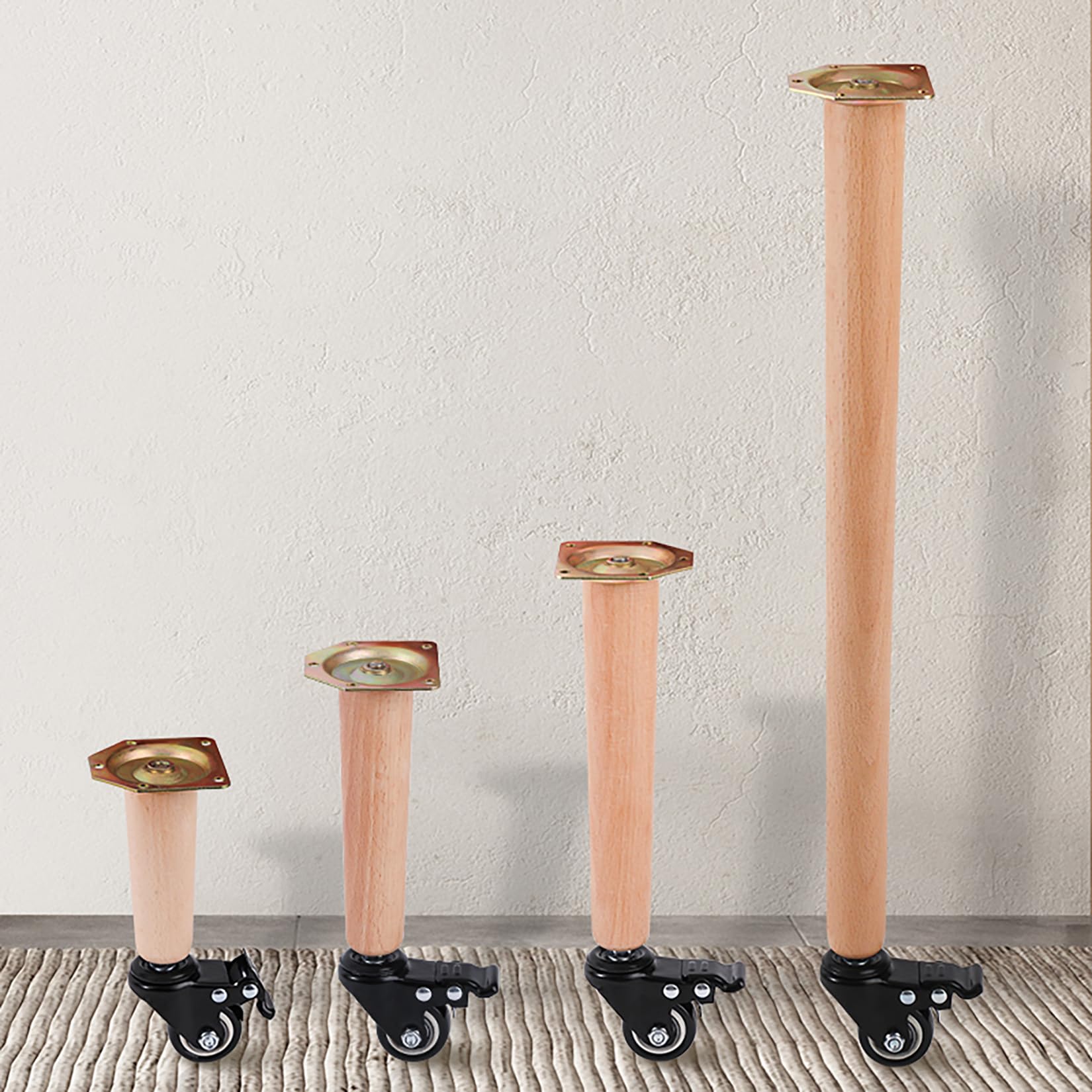 Patas de Muebles de Madera con Ruedas, 4 Piezas Patas Cónicas Patas De Mesa Patas de Escritorio,para Armario Sofá Comedor Soporte de TV