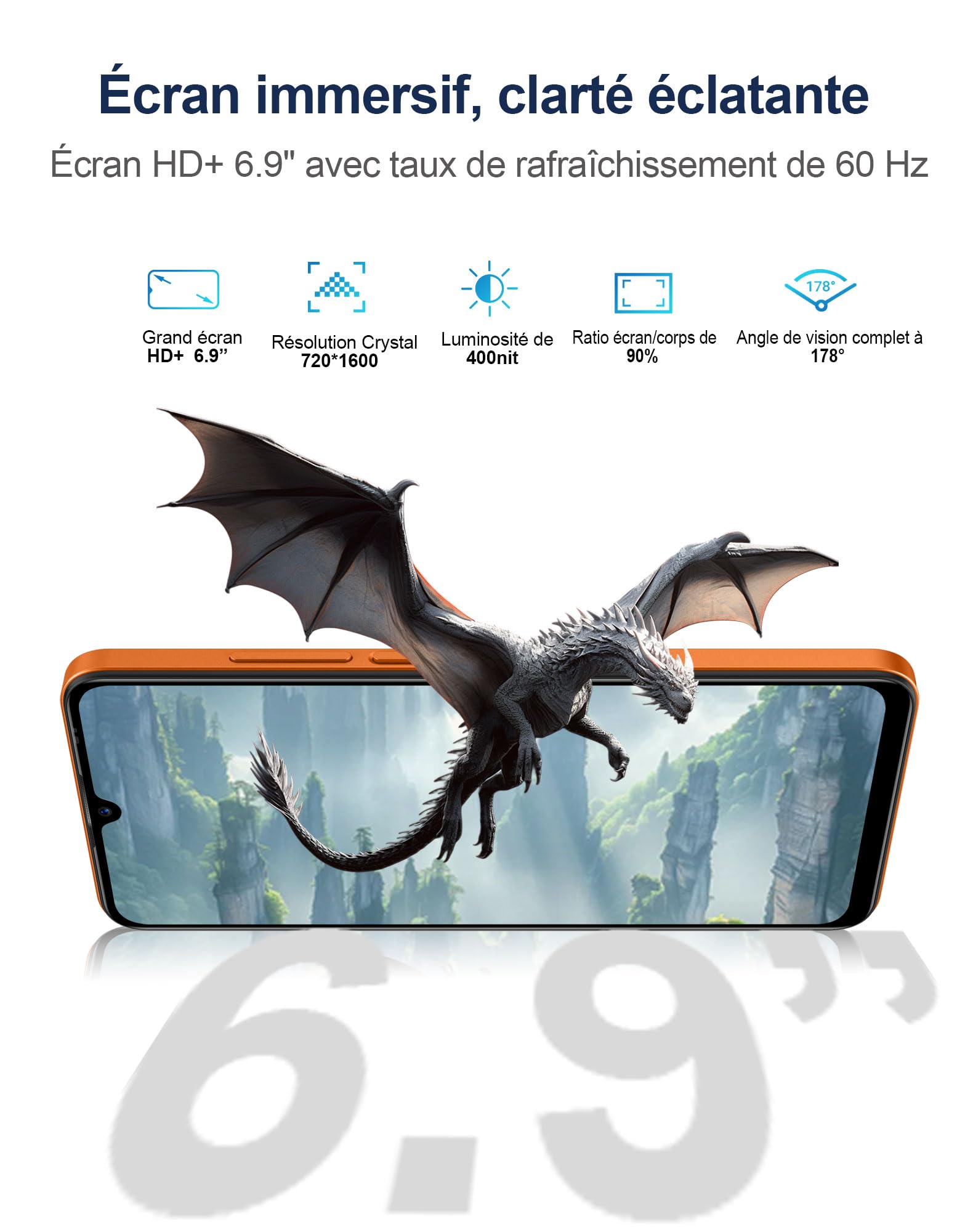 invens Note 17P Téléphone Portable Pas Cher, 20(4+16) Go+64Go Rom(TF 256Go) Smartphone, 16MP+8MP caméra, Écran 6,9" HD+, Batterie 5000mAh, téléphone Portable Débloqué, Telephone Pas Cher sans Forfait