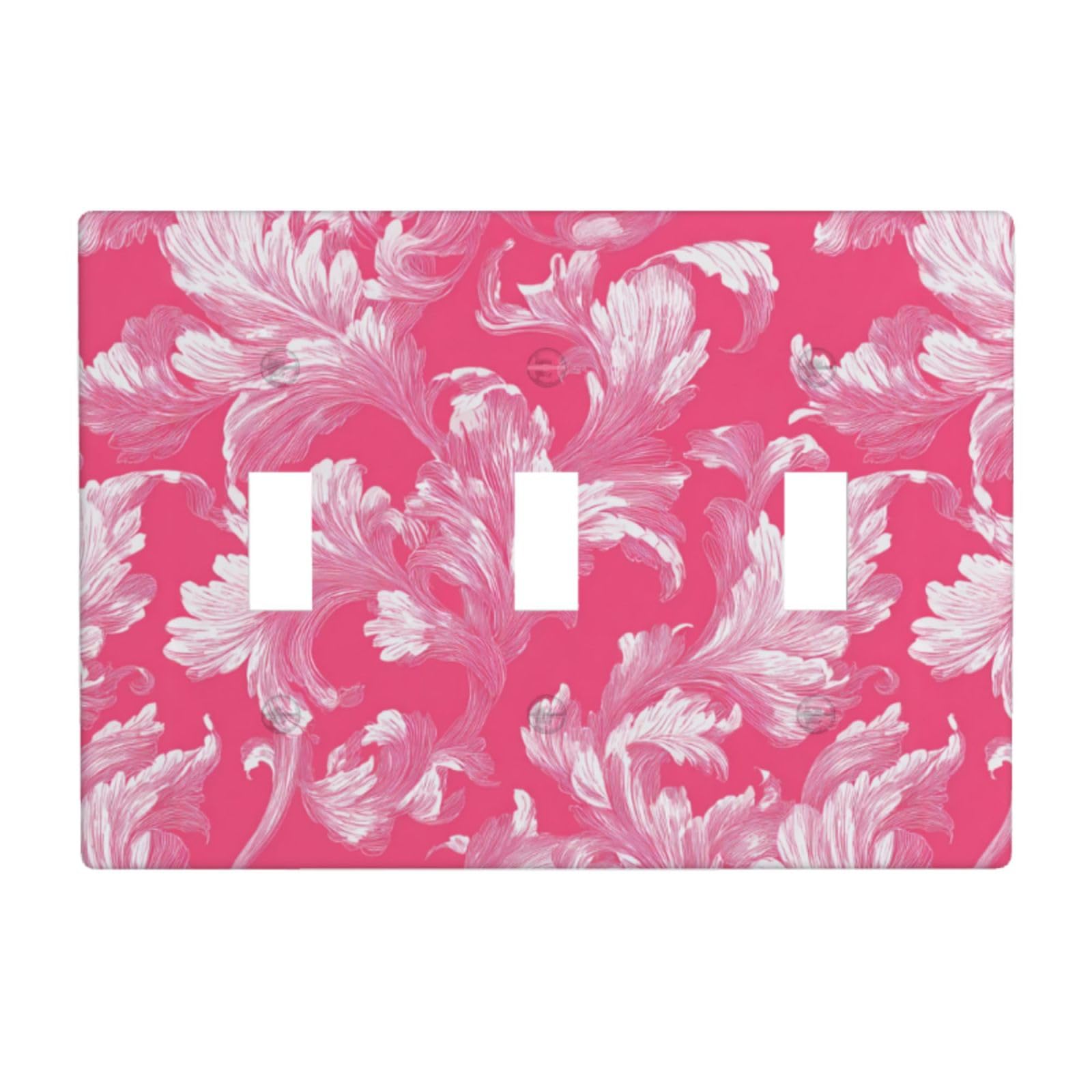 Pink Toile Pattern Leaf Light Switch Covers 3 Gang Triple Toggle Wall Plate Switchplate Electrical Faceplate for Bathroom Kitchen Bedroom Decor