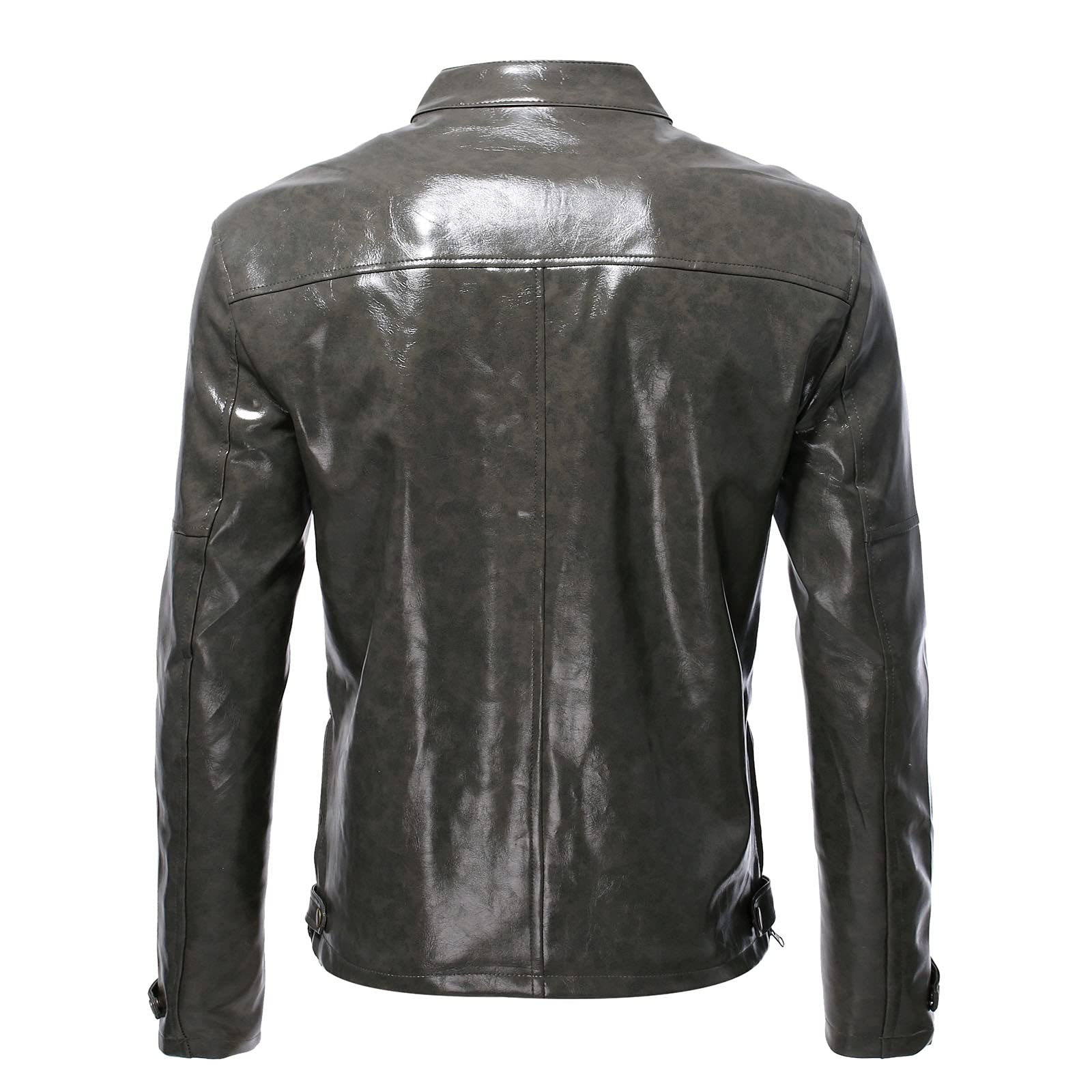 Chaqueta de cuero con cremallera para hombre, informal, color sólido, cuello alto, chaqueta de cuero, chaqueta delgada y ligera, ropa de calle