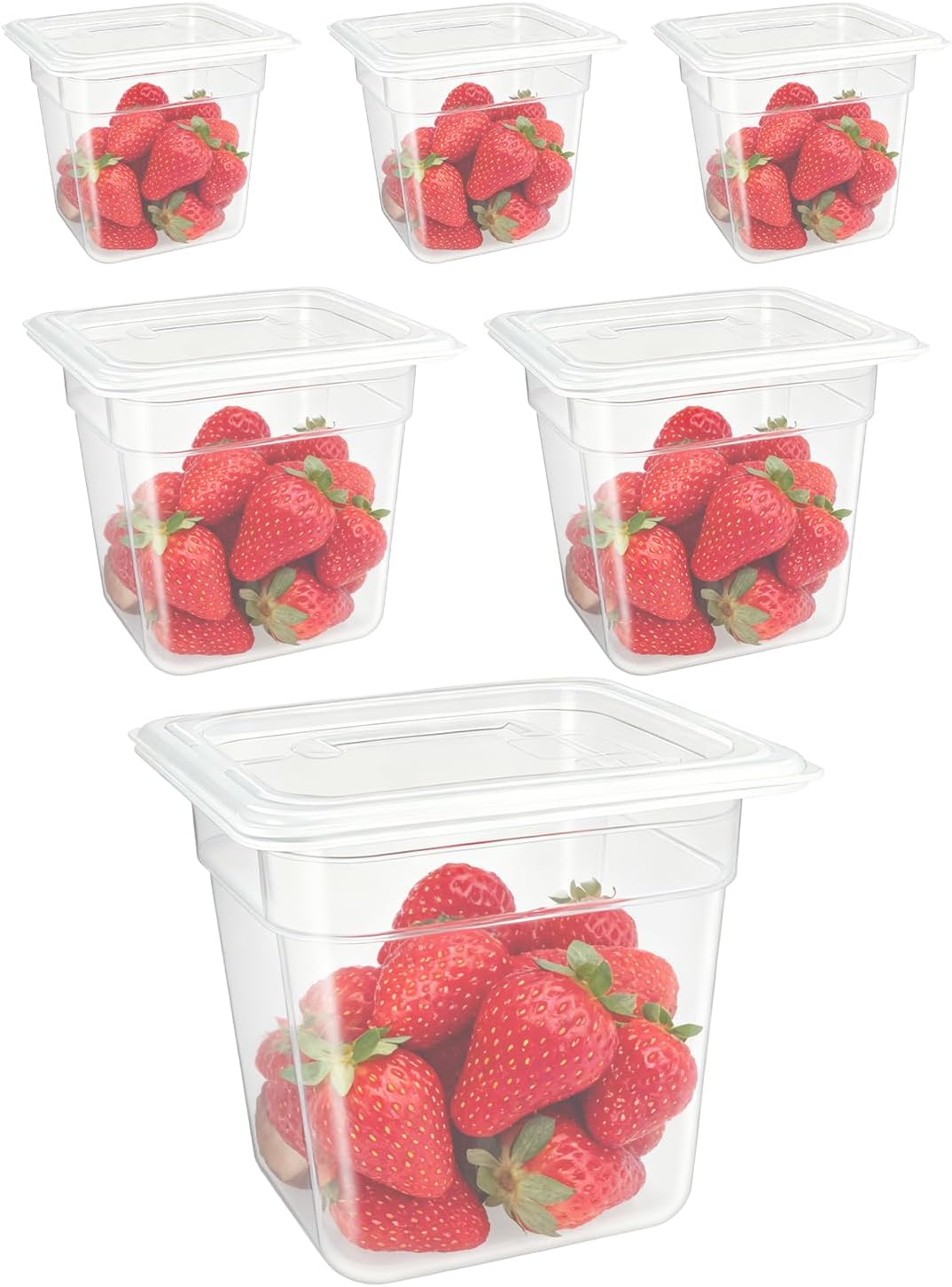 6 Pack Plastic Food Pan with Lids,1/6 Size Commercial Food Storage Containers for Party, Catering, Home kitchens Meal Prep,BPA-Free Stackable -40℉-160℉ (2.35QT(2.22L), 1/6 size 6 inch deep)