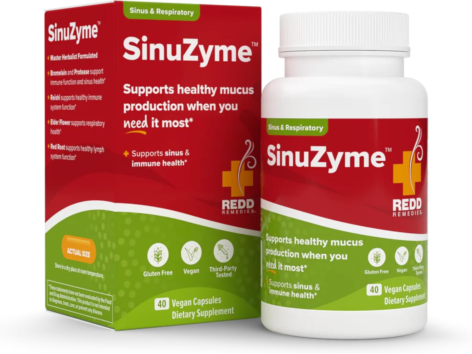 Redd Remedies, SinuZyme, Supports Sinus and Immune Health, 40 Vegan Capsules