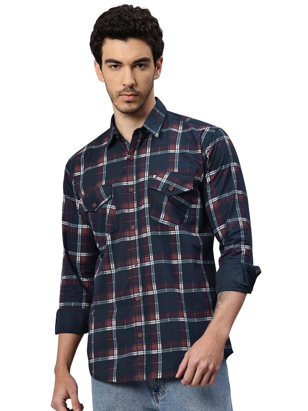 majestic man Men’s Pure Cotton Cargo Checks Shirt with Dual Flap Pockets – Slim Fit | Full Sleeve | Casual Wear | Trendy & Comfortable-picture-15