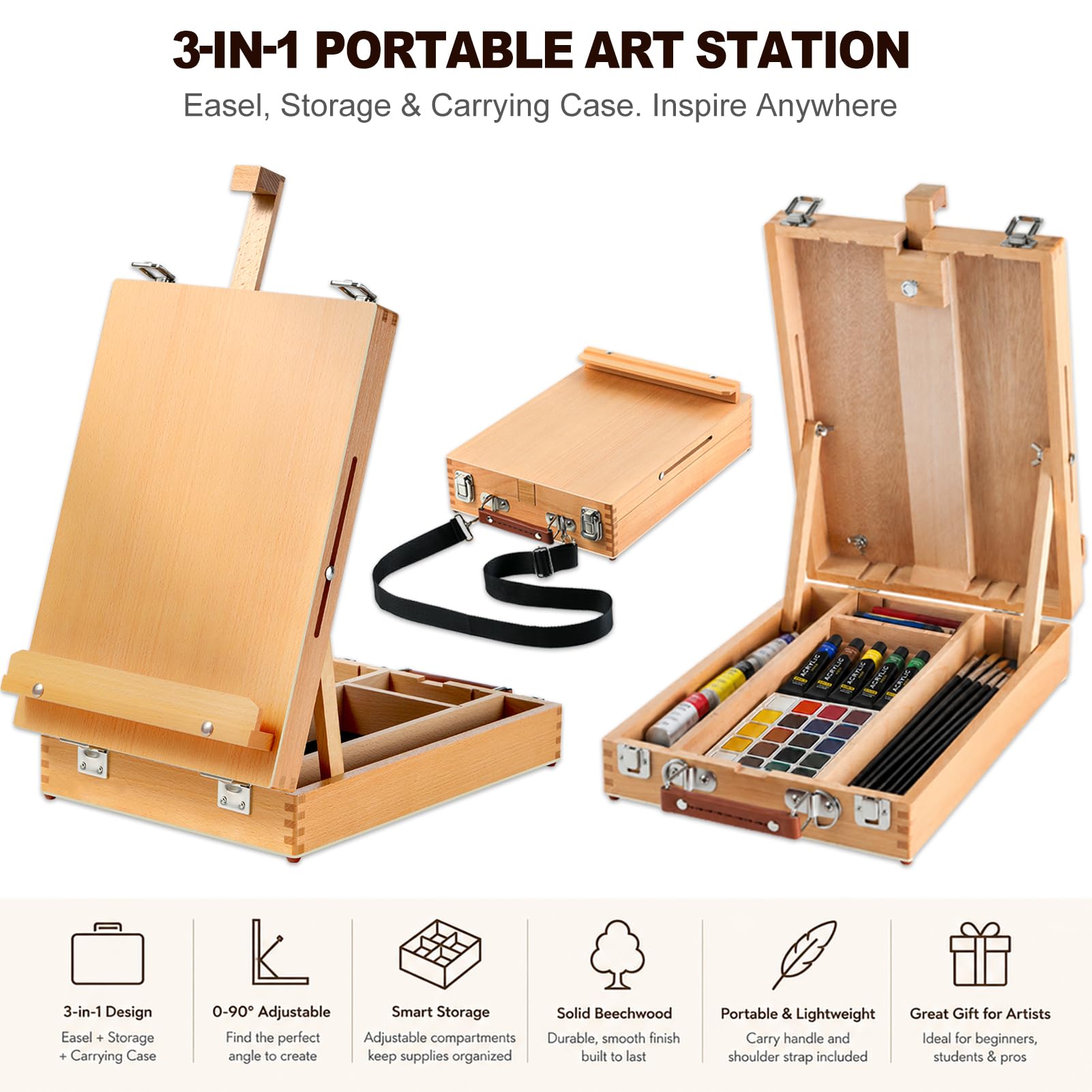 Beechwood Painting Easel Set - Portable Art Studio -3 Beechwood Painting Easel Set - Portable Art Studio -3